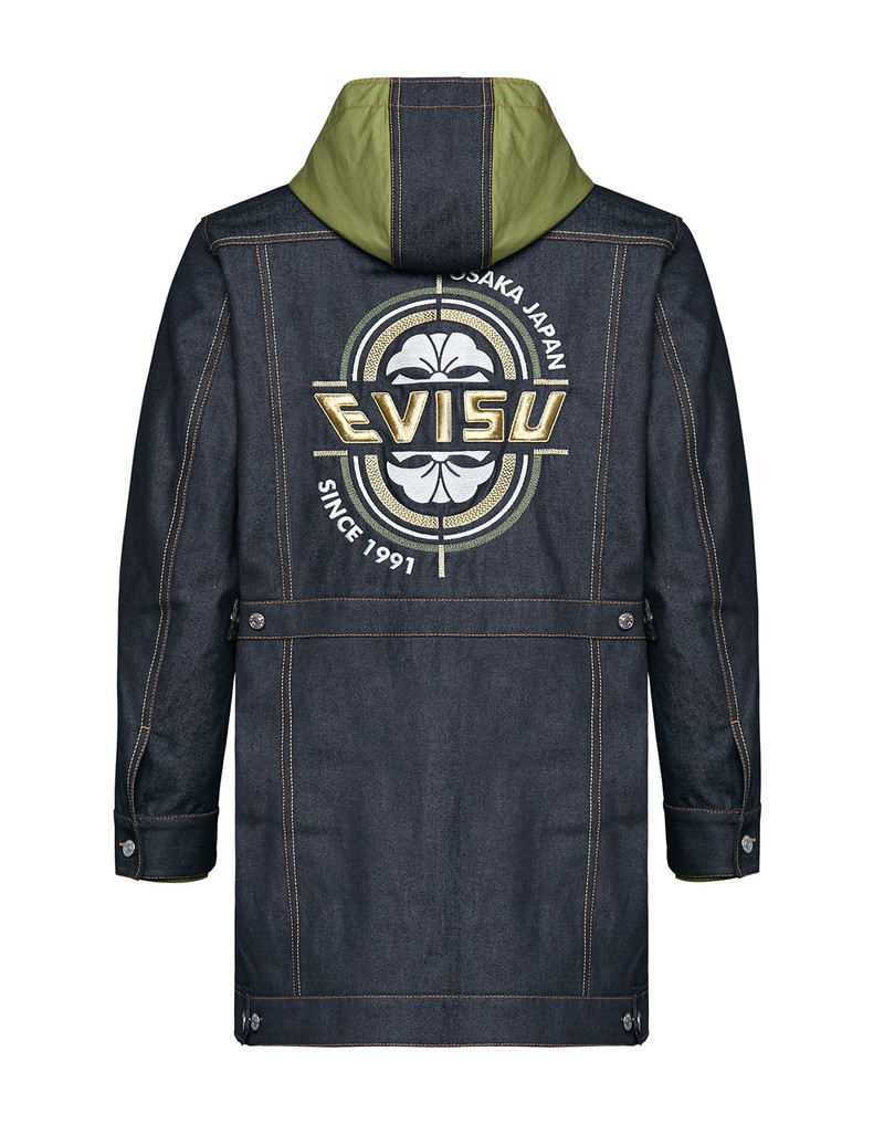 KAMON AND LOGO EMBROIDERED DENIM PADDED COAT 8