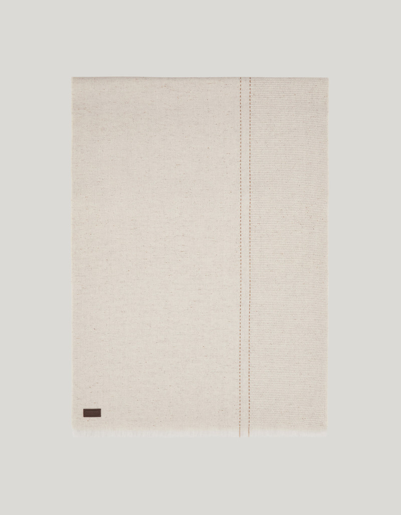 BEIGE BUTTONED-EFFECT VIRGIN CASHMERE WOOL AND SILK SCARF 1