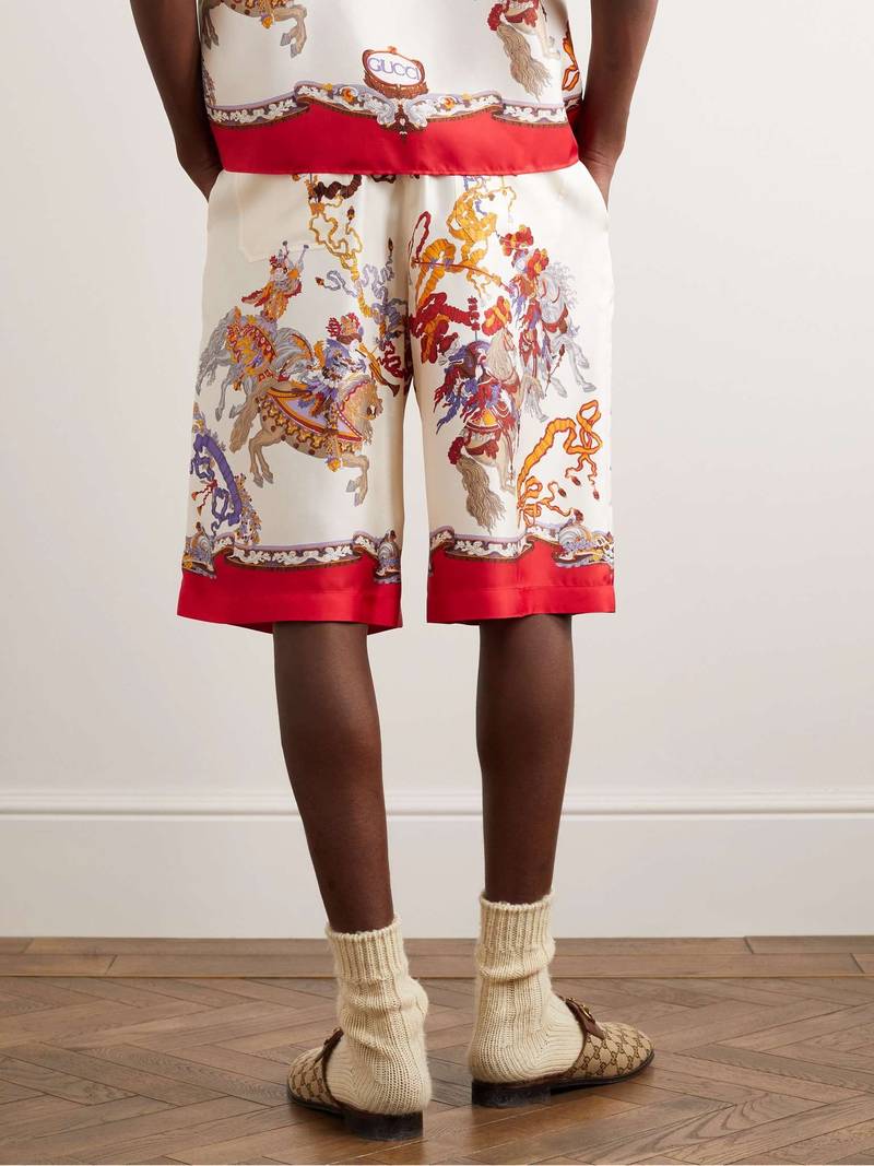 Straight-Leg Printed Silk-Twill Shorts 4