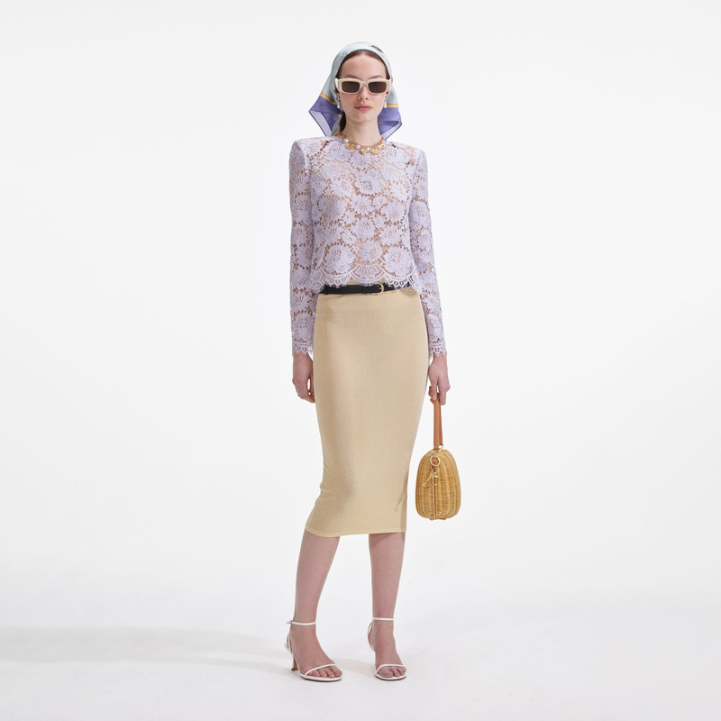 Yellow Viscose Knit Midi Skirt 1