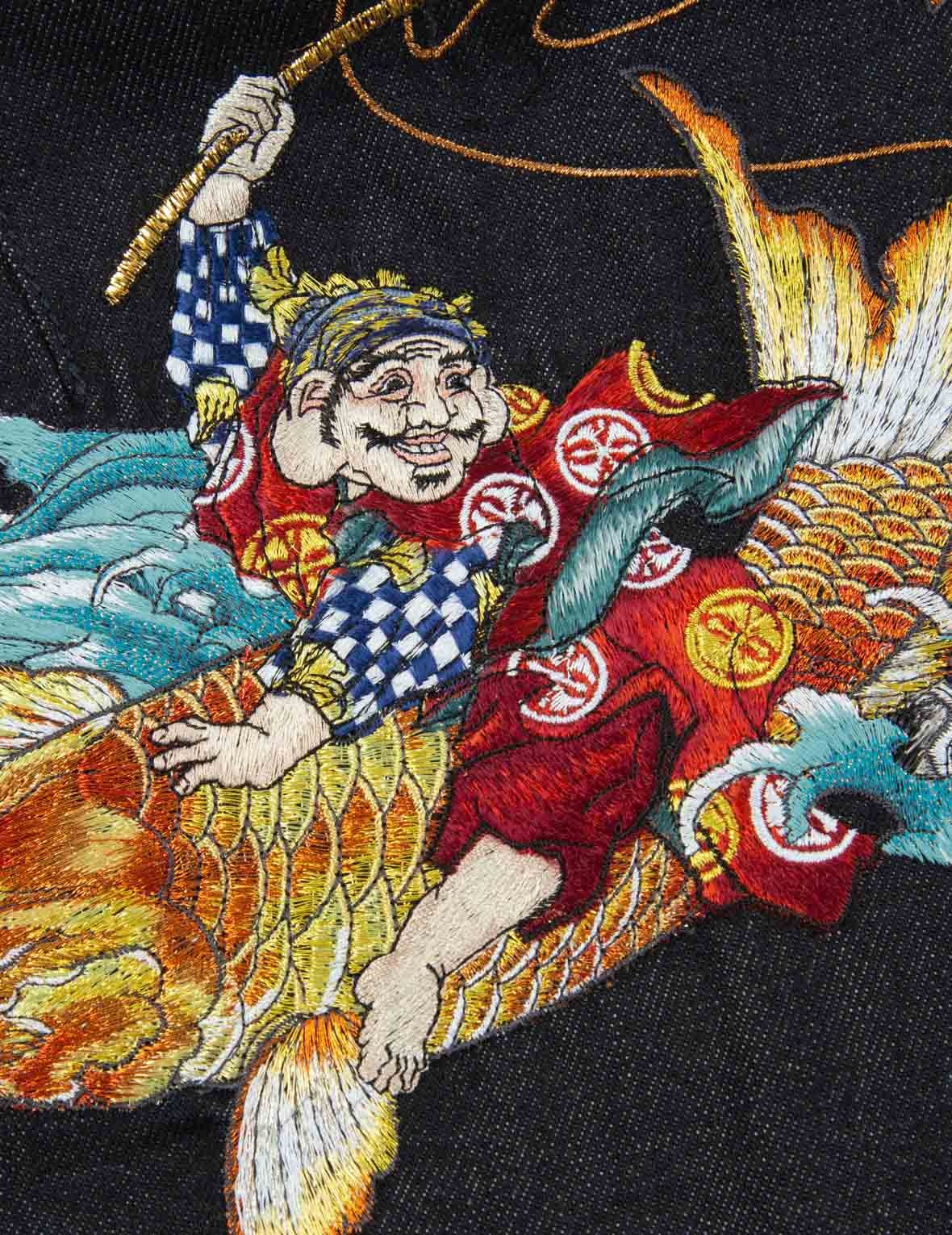 “THE GOD OF FORTUNE RIDING WAVES” DAICOCK EMBROIDERY DENIM JACKET - 13