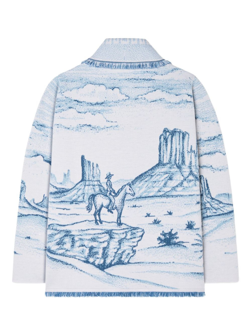 Silent Rider landscape-intarsia fringed cardigan - 5