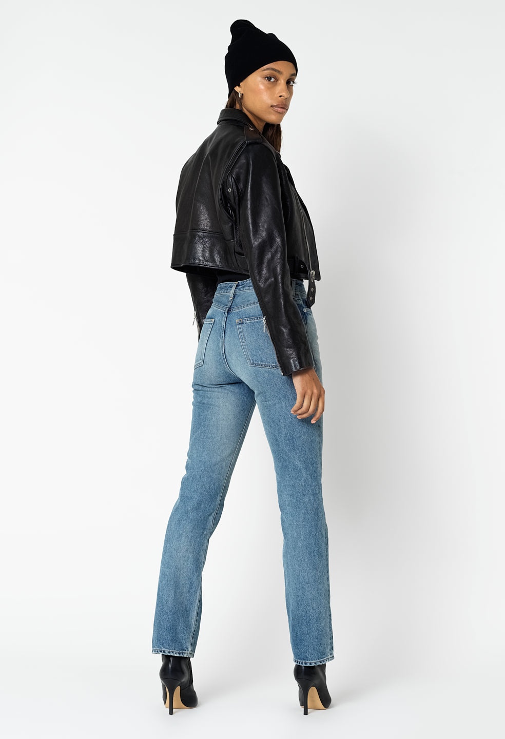 LEATHER CROPPED BIKER JACKET - 8