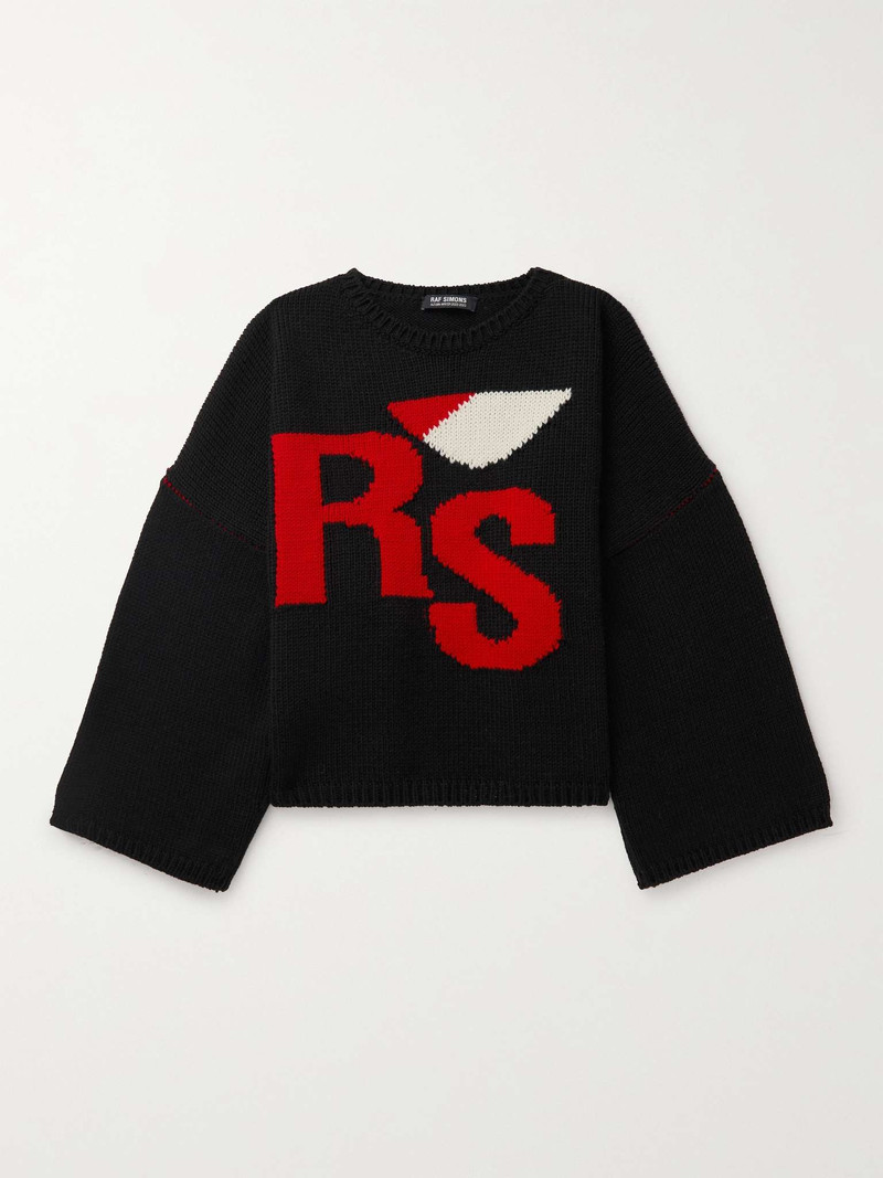 Cropped Logo-Jacquard Merino Wool Sweater 1