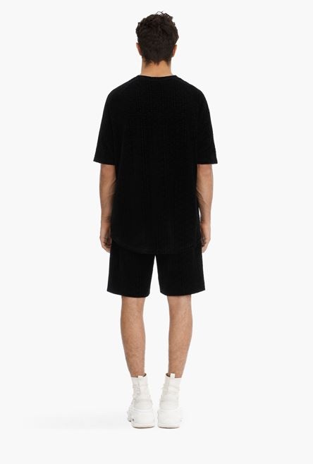 Black T-shirt with embossed velvet Balmain monogram - 3