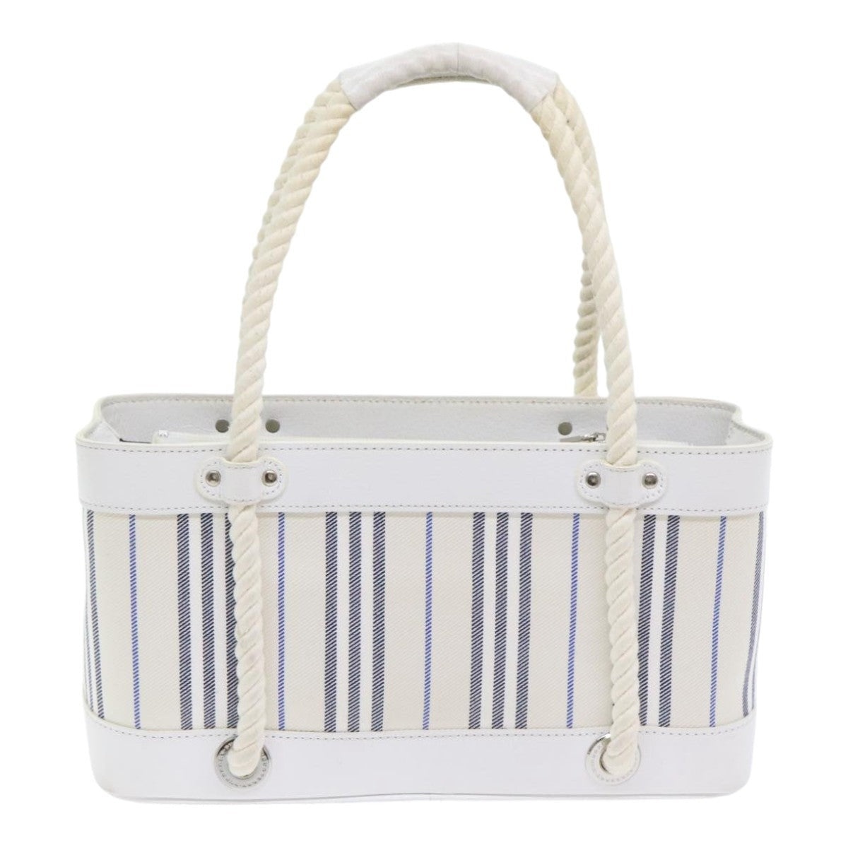 Burberry Hand Bag Canvas White Navy Silver - 2