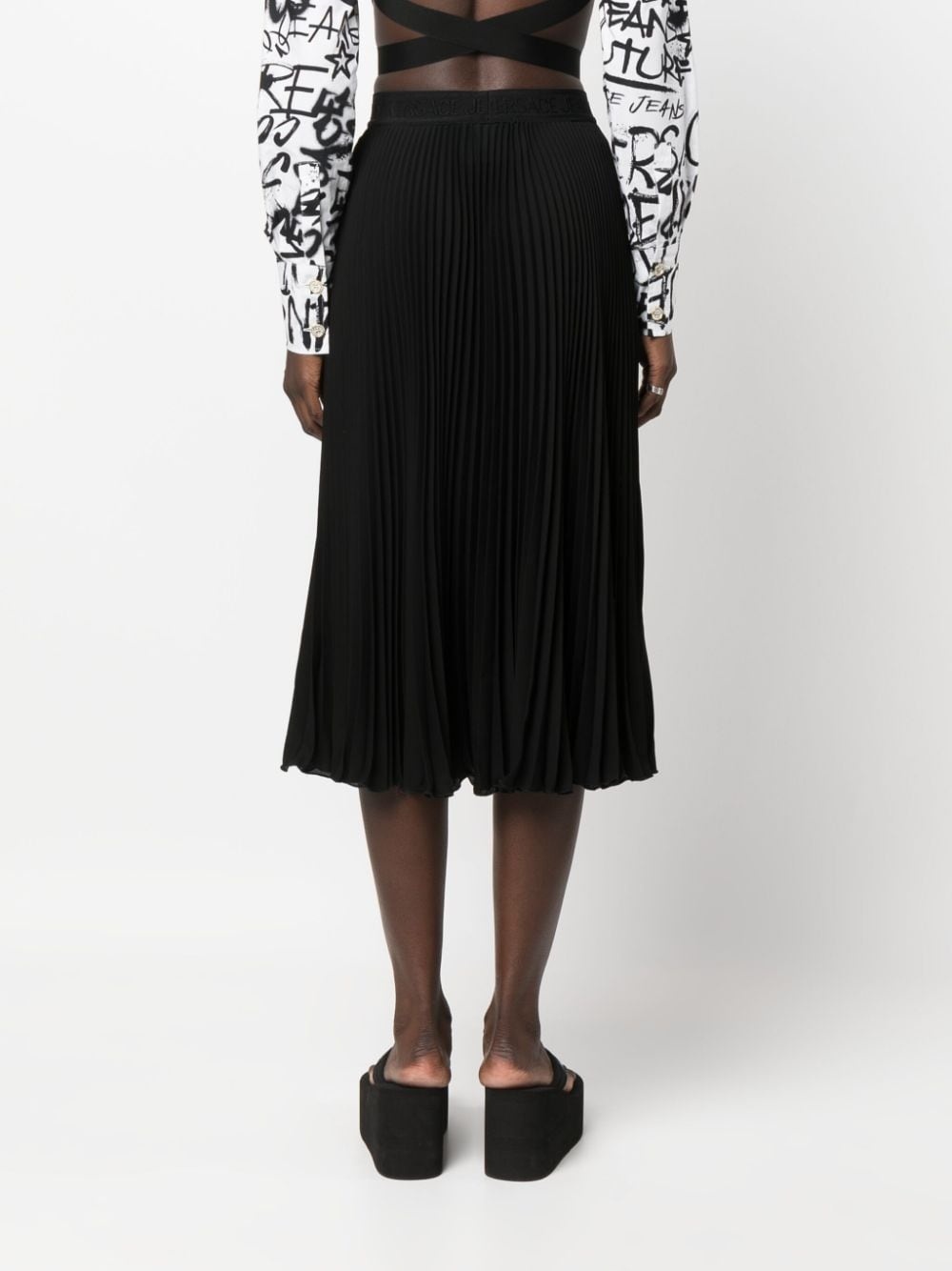 fully-pleated logo-waistband midi skirt - 4