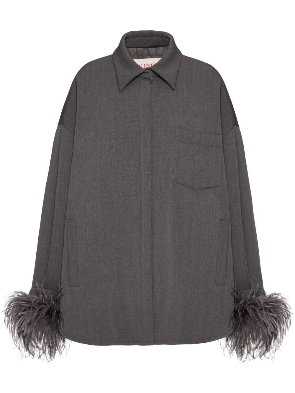 feather-trimmed wool shirt - 1