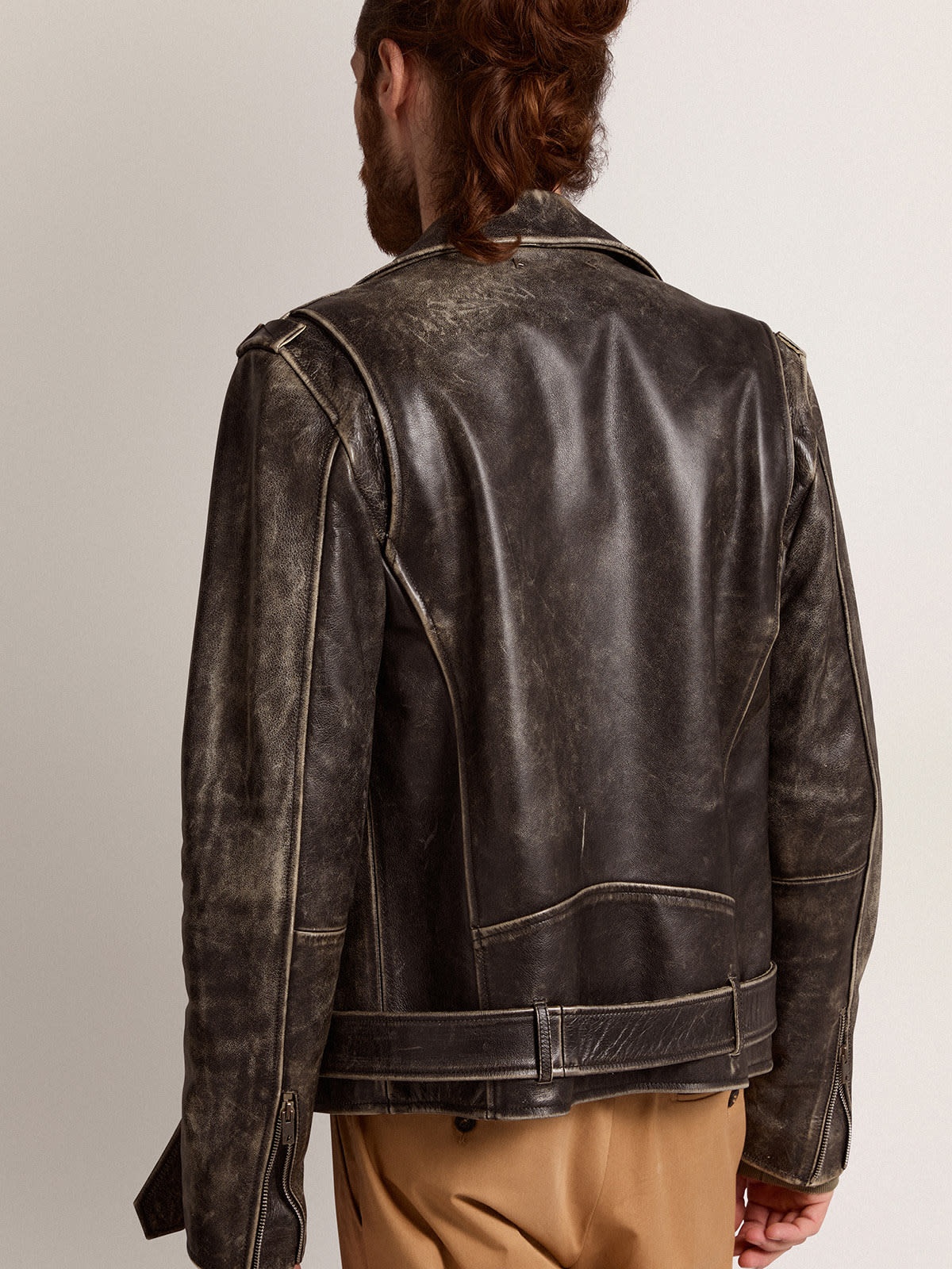 Men's biker jacket in distressed leather - 4