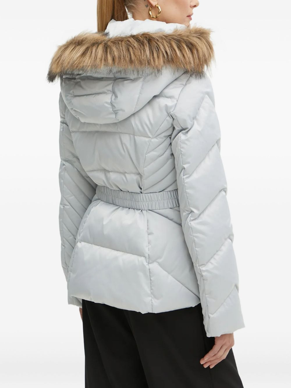 fur-trimmed belted puffer jacket - 3