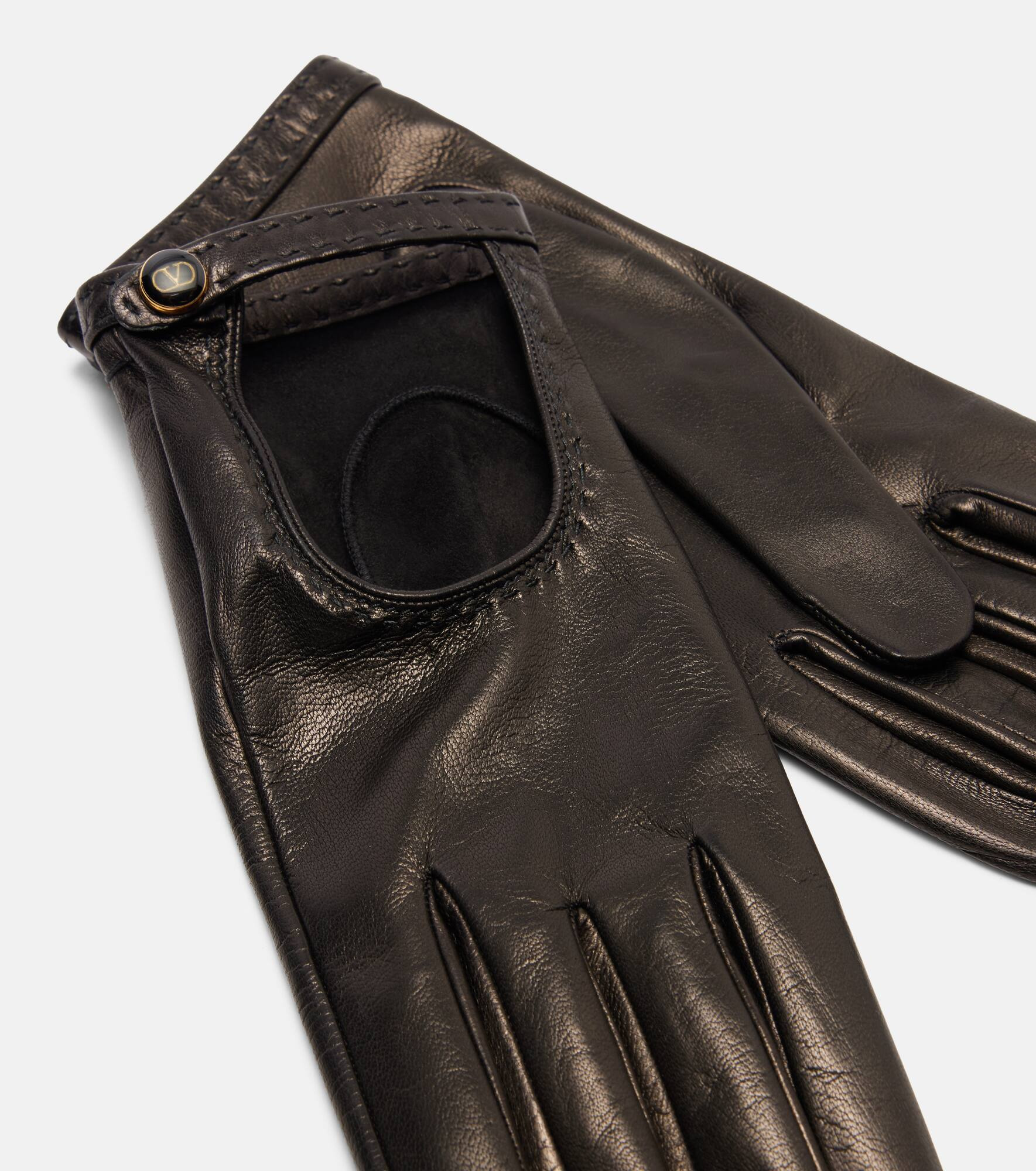 VLogo cutout leather gloves - 2