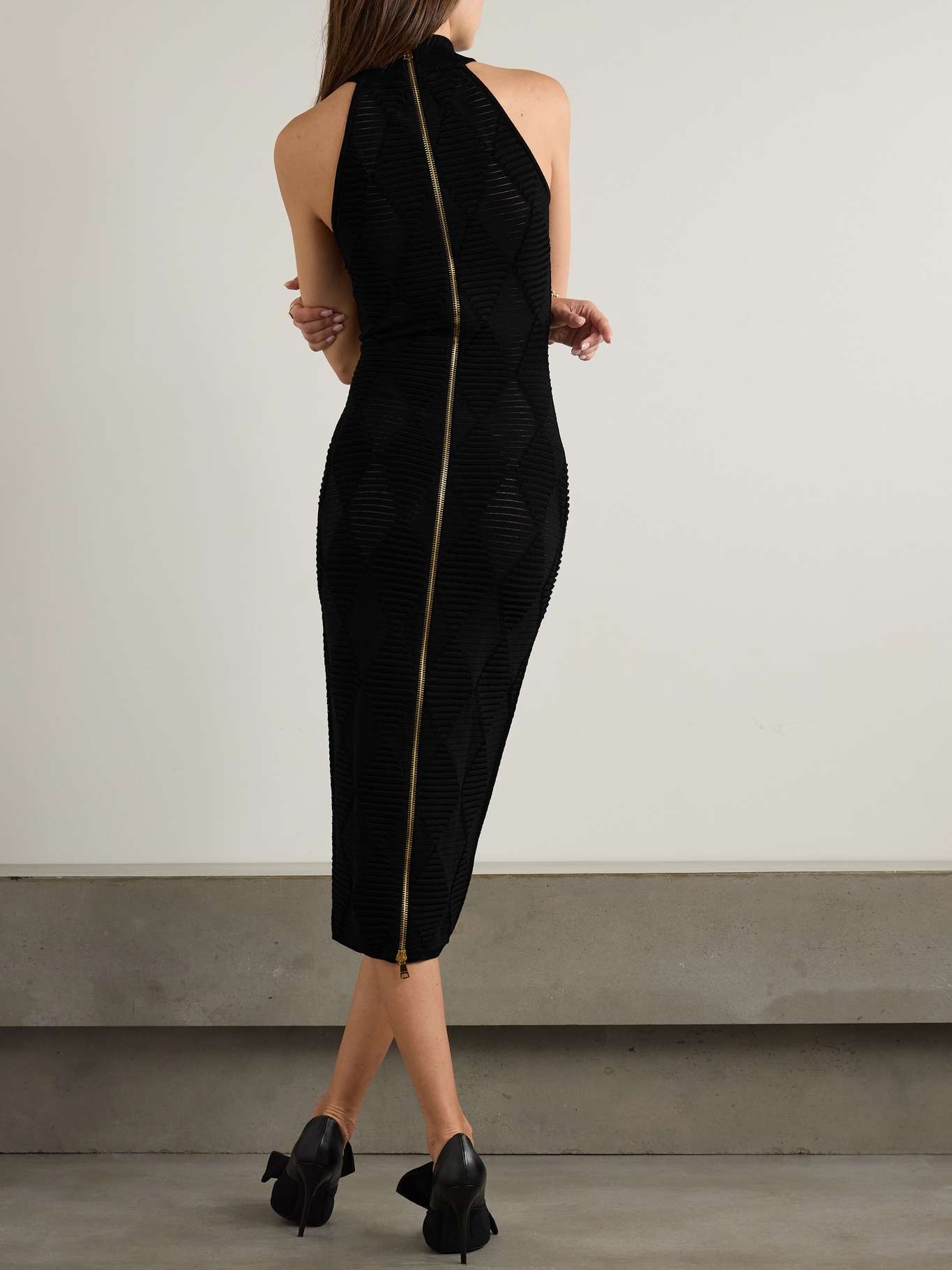 Argyle jacquard-knit halterneck midi dress - 3