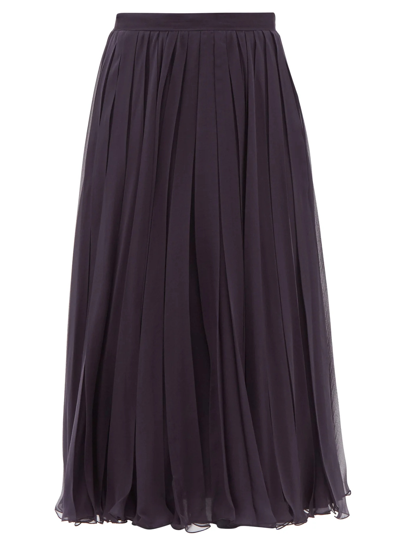 Pleated silk-chiffon midi skirt - 1