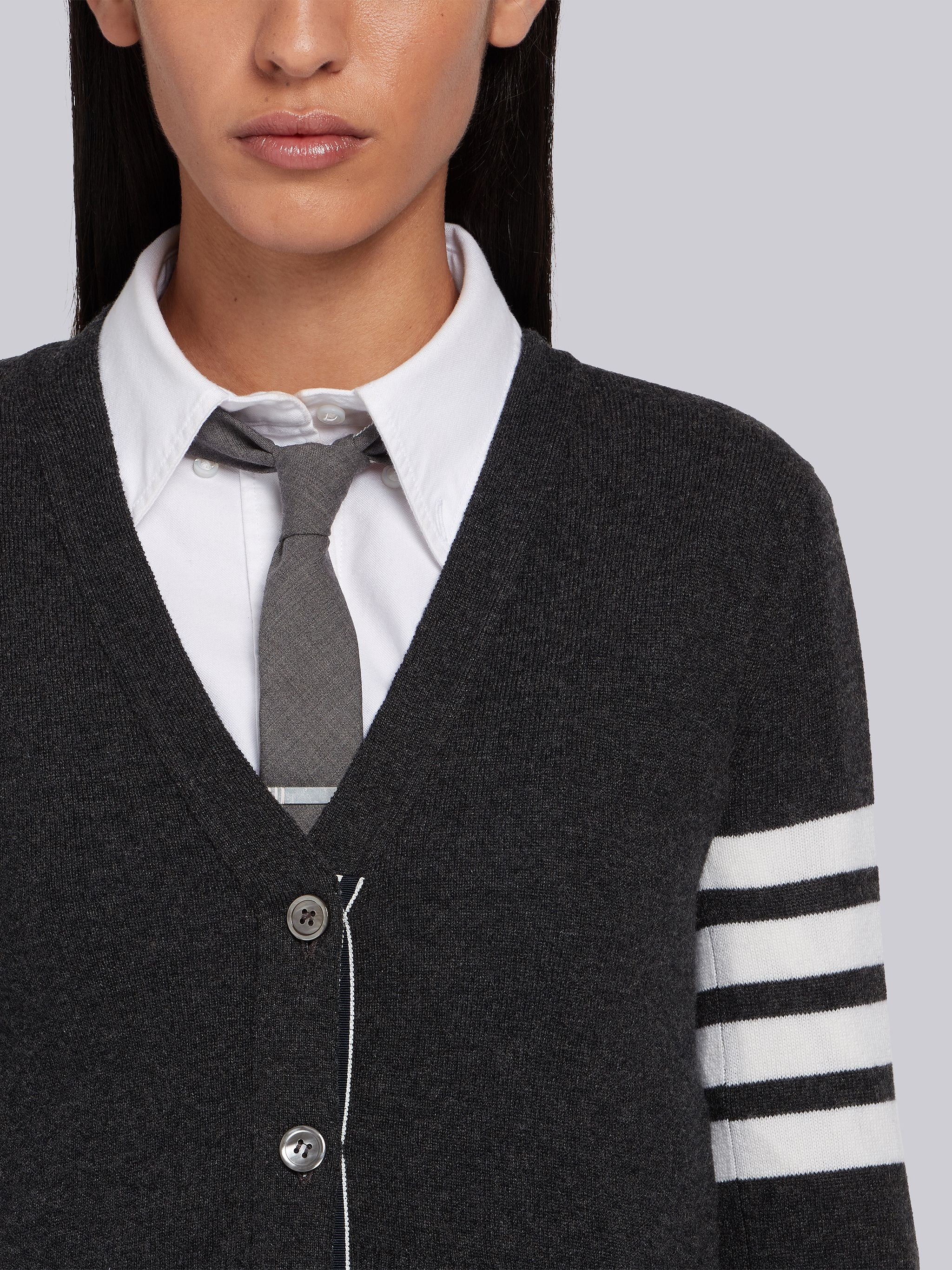 Dark Grey Cashmere 4-Bar V-Neck Cardigan - 5