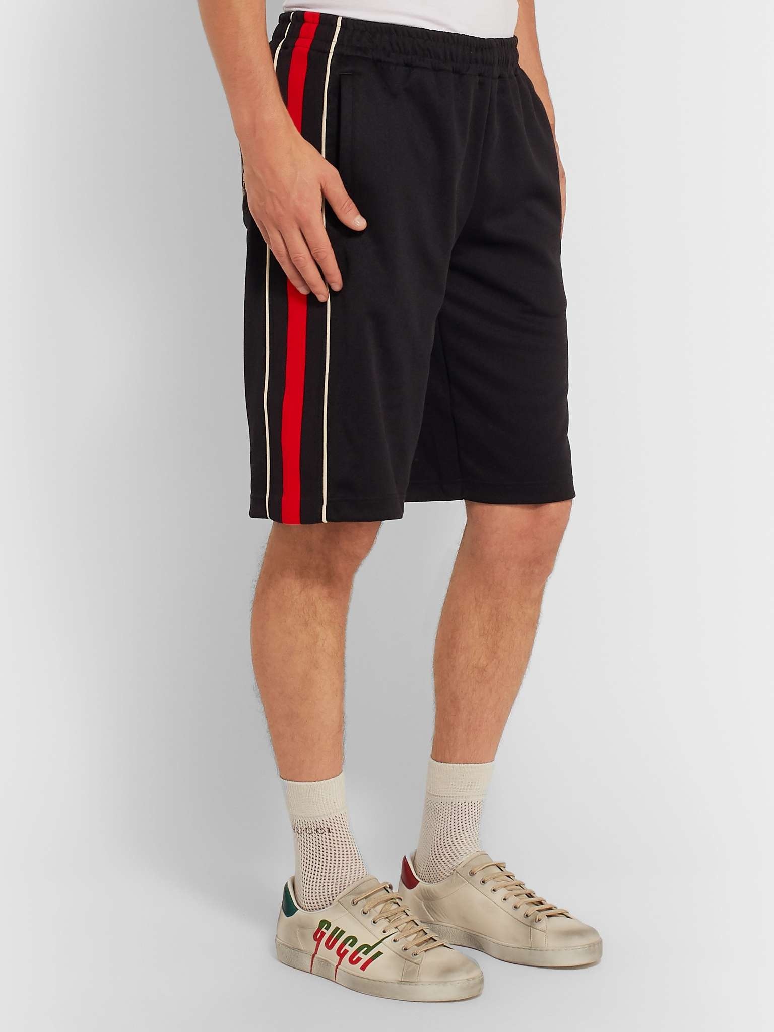 Wide-Leg Logo-Embroidered Webbing-Trimmed Tech-Jersey Shorts - 7