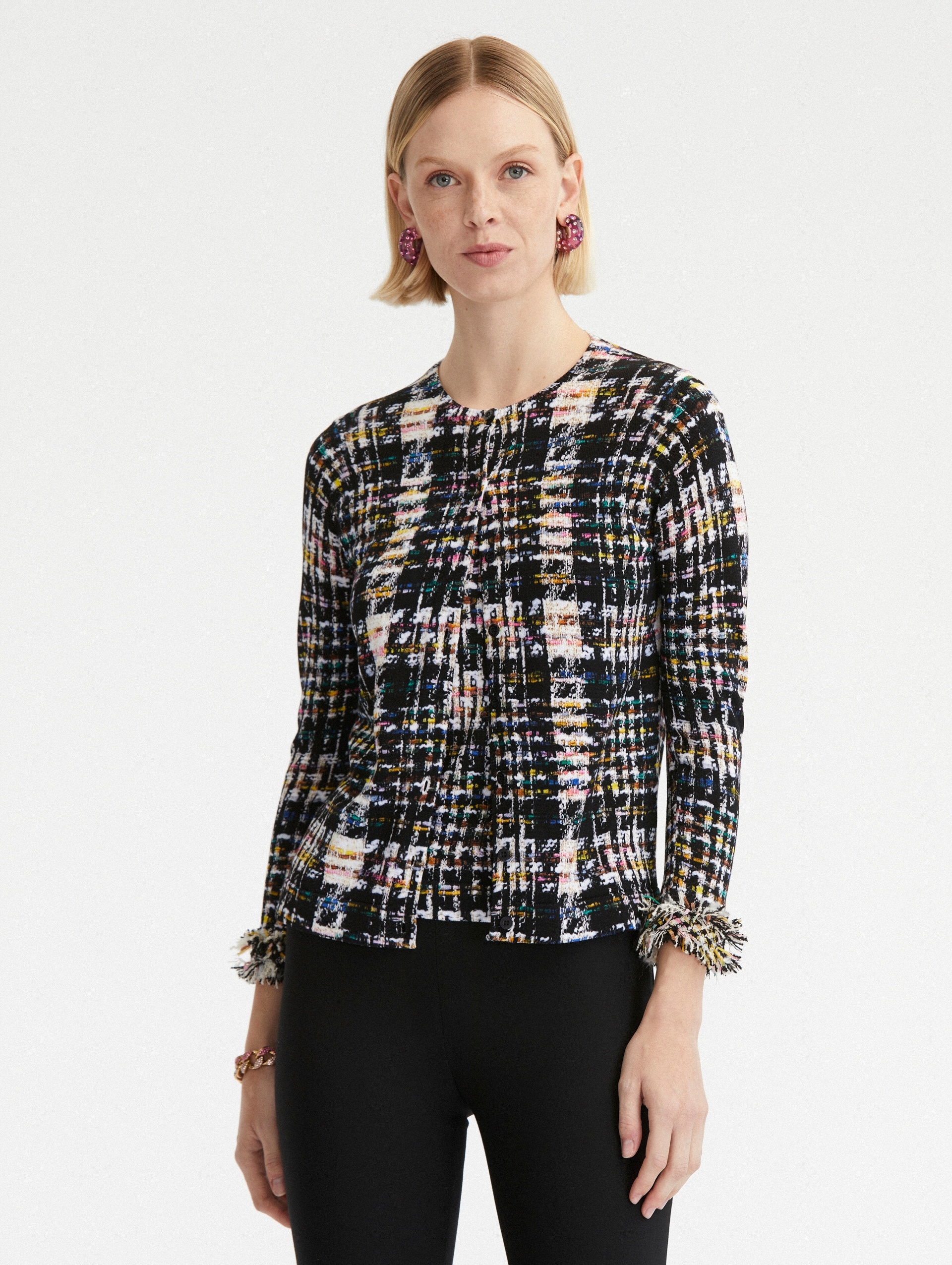 MULTICOLOR RIBBON TWEED CARDIGAN - 1