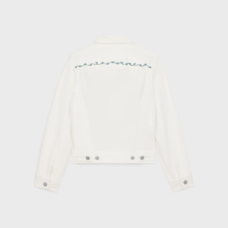 CELINE embroidered trucker jacket in raw wash white denim outlook