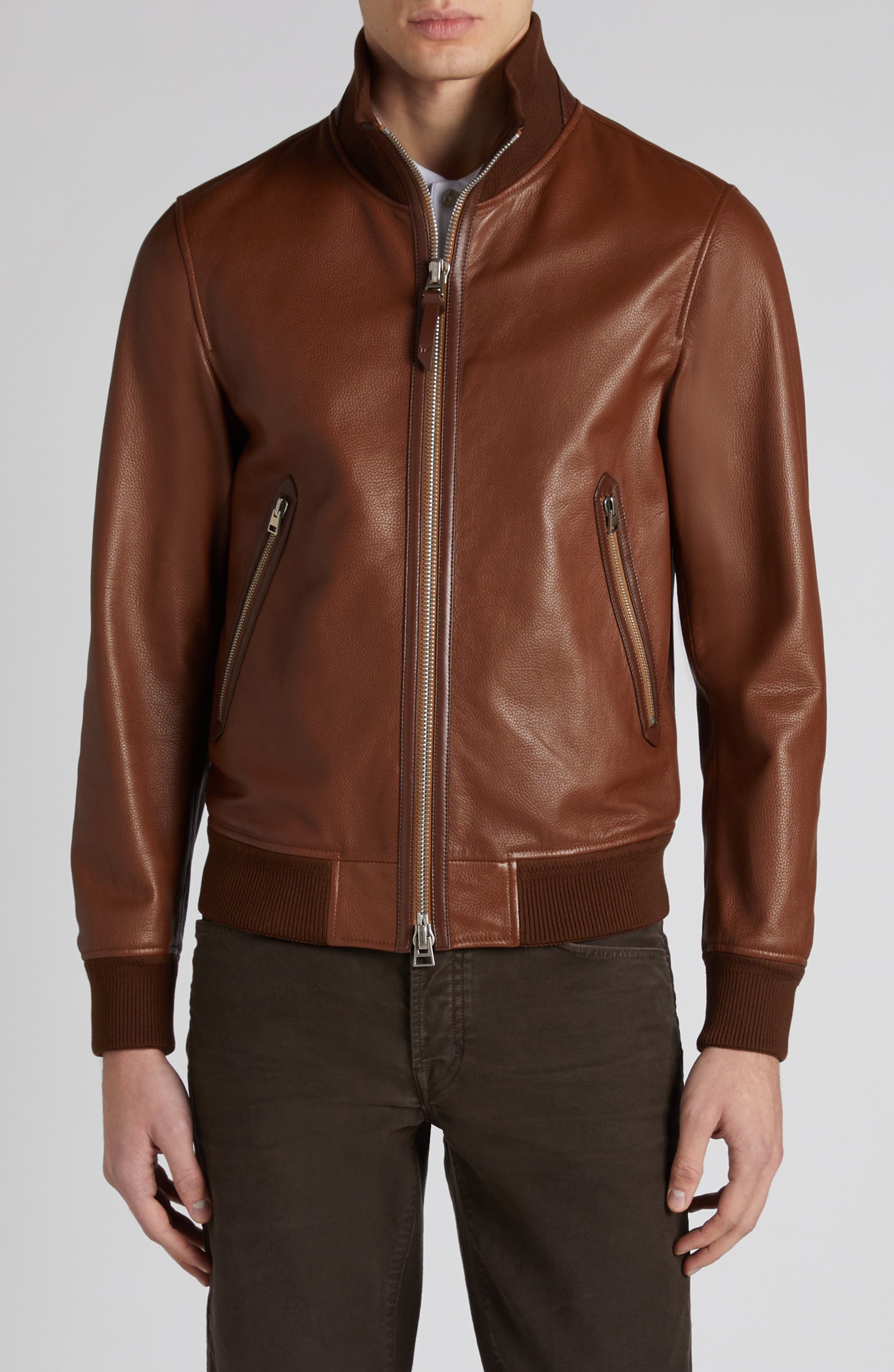 Tumbled Leather Track Bomber Jacket - 1