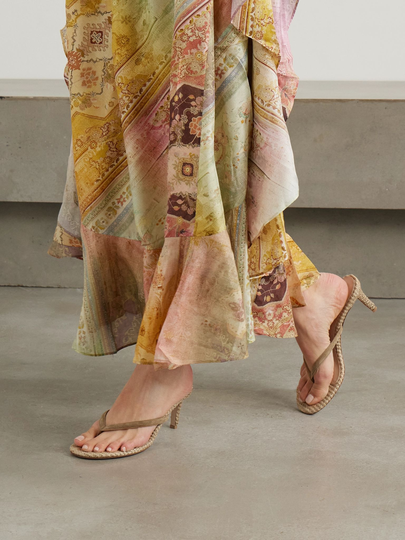 Calypso 80 suede-trimmed raffia sandals Taupe - 2