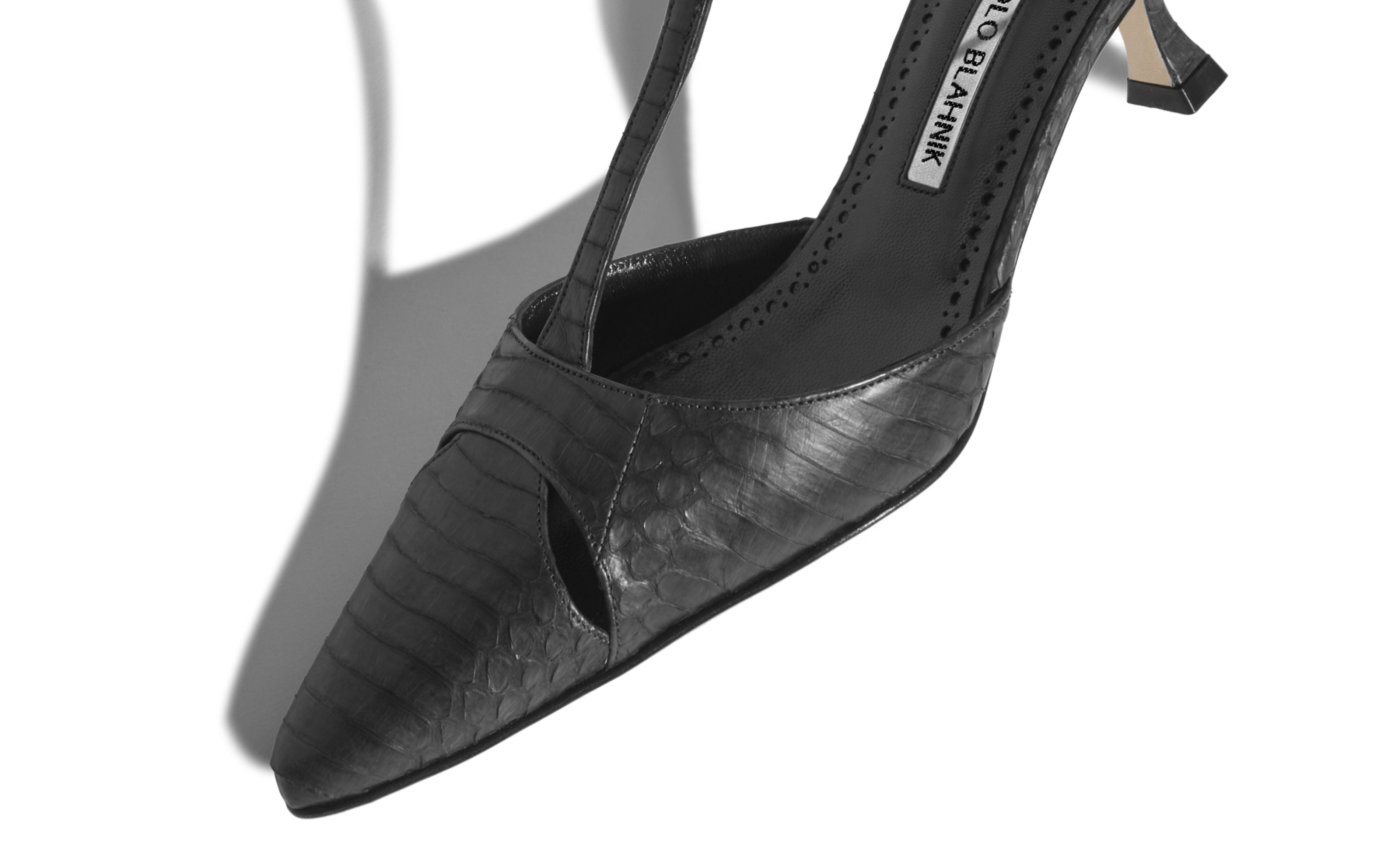 Black Snakeskin T-Bar Pumps - 4