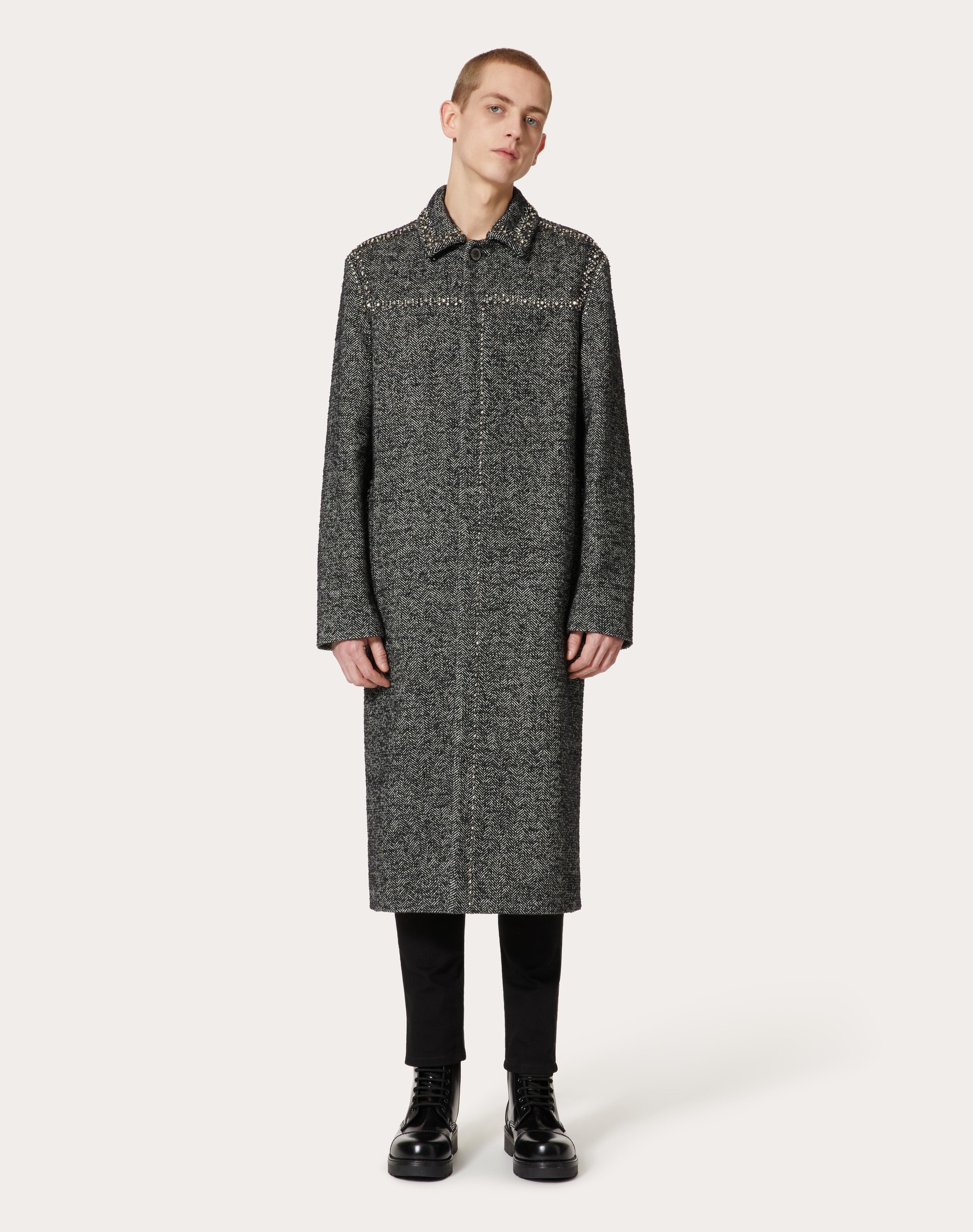 STUD AND CRYSTAL EMBROIDERED WOOL TWEED COAT - 3