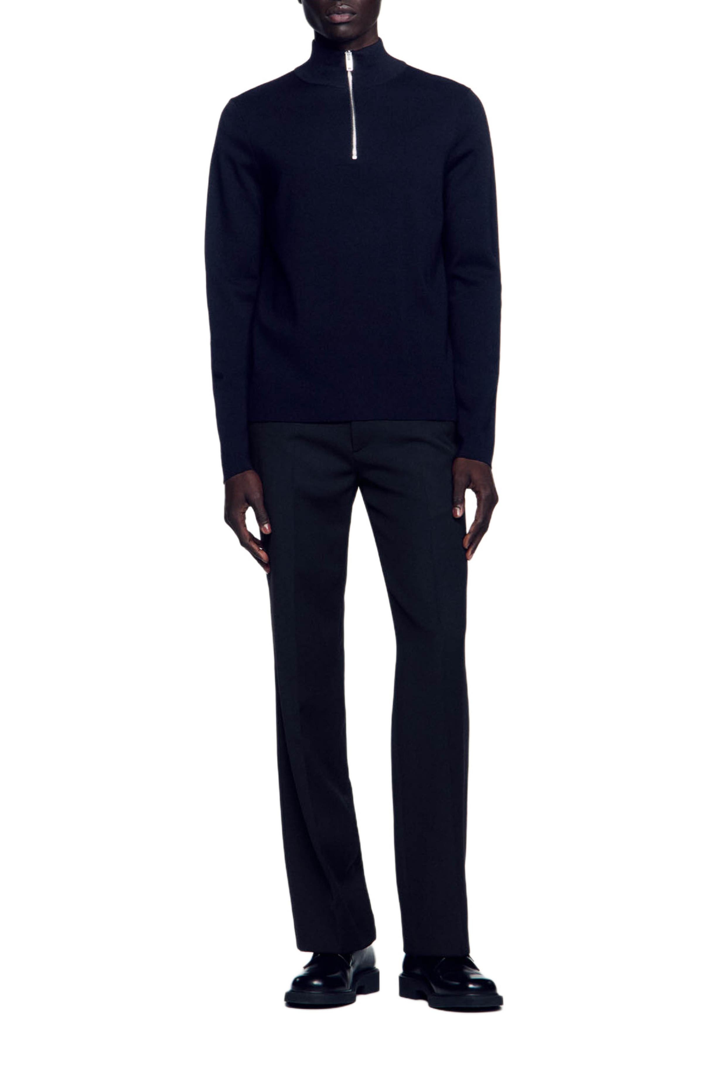 SANDRO Half Zip Wool Sweater in Carbon Black at Nordstrom - 4