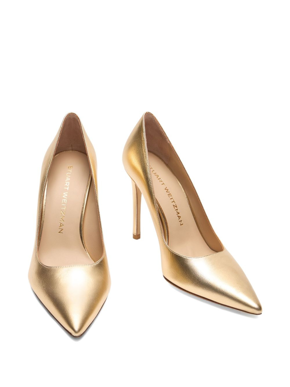 100mm Stuart Power metallic-leather pointed-toe pumps - 3