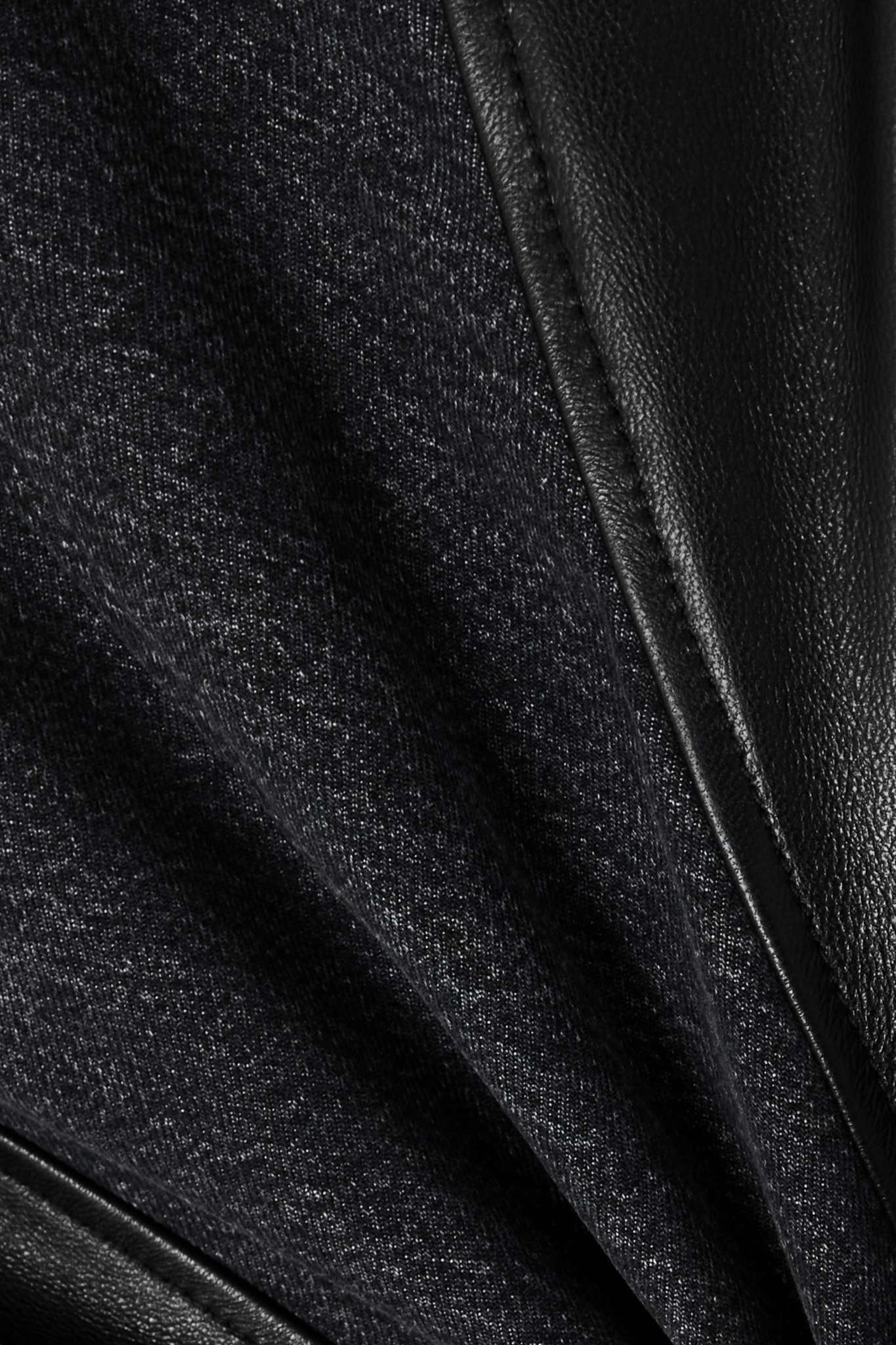 Cropped paneled leather and denim biker jacket - 4