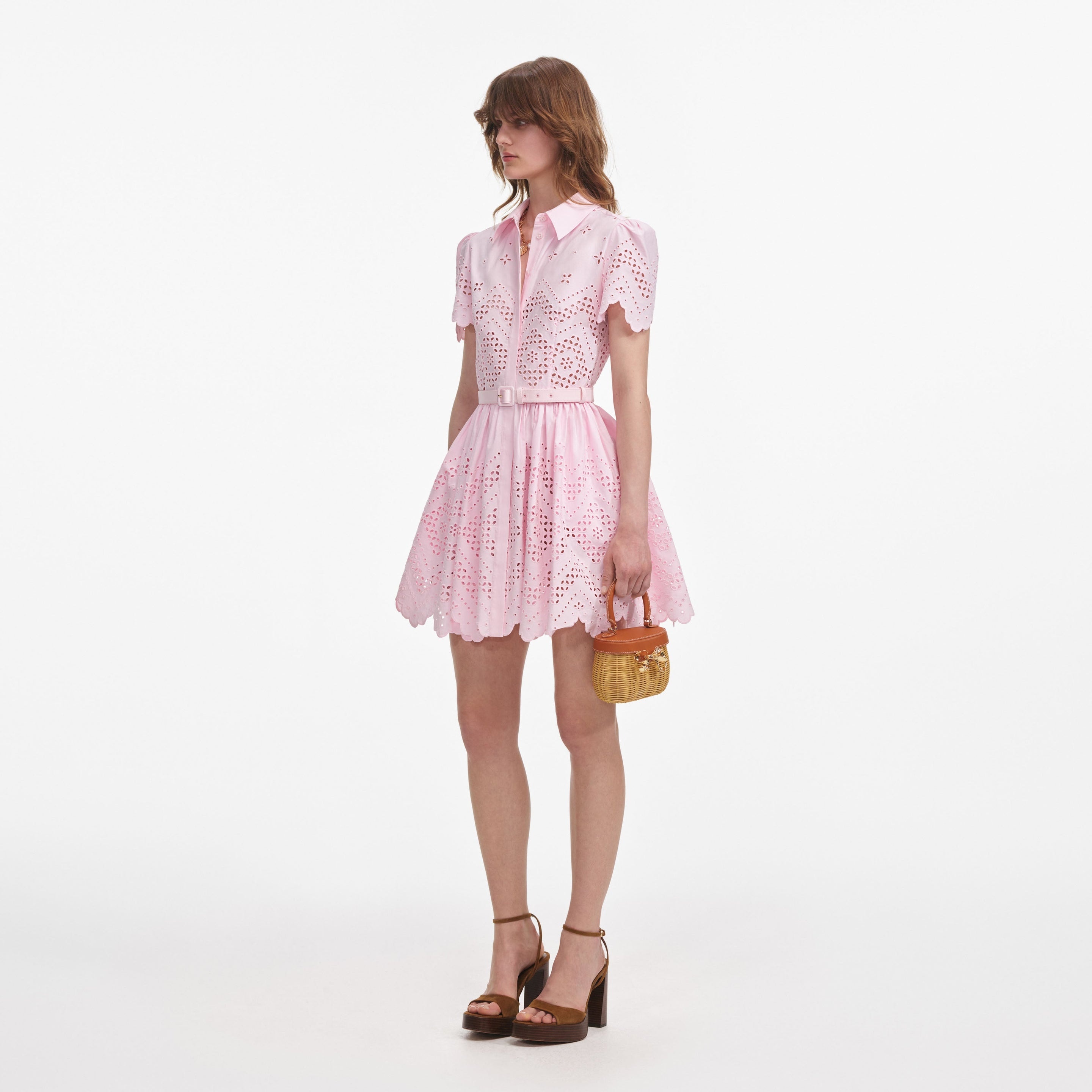 Pink Cotton Broderie Mini Dress - 2