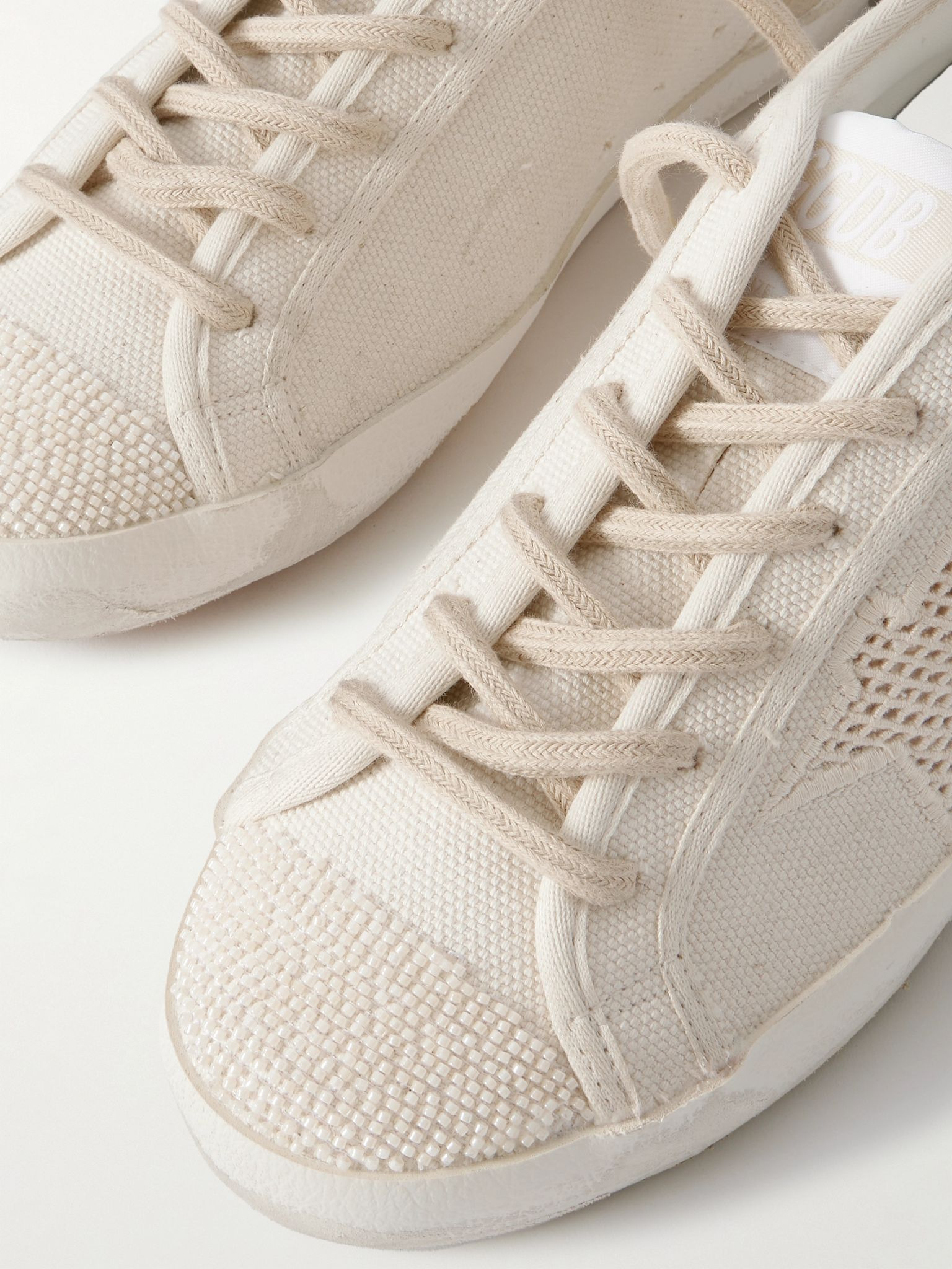 Super-Star leather-trimmed bead-embellished canvas sneakers Off-white - 4