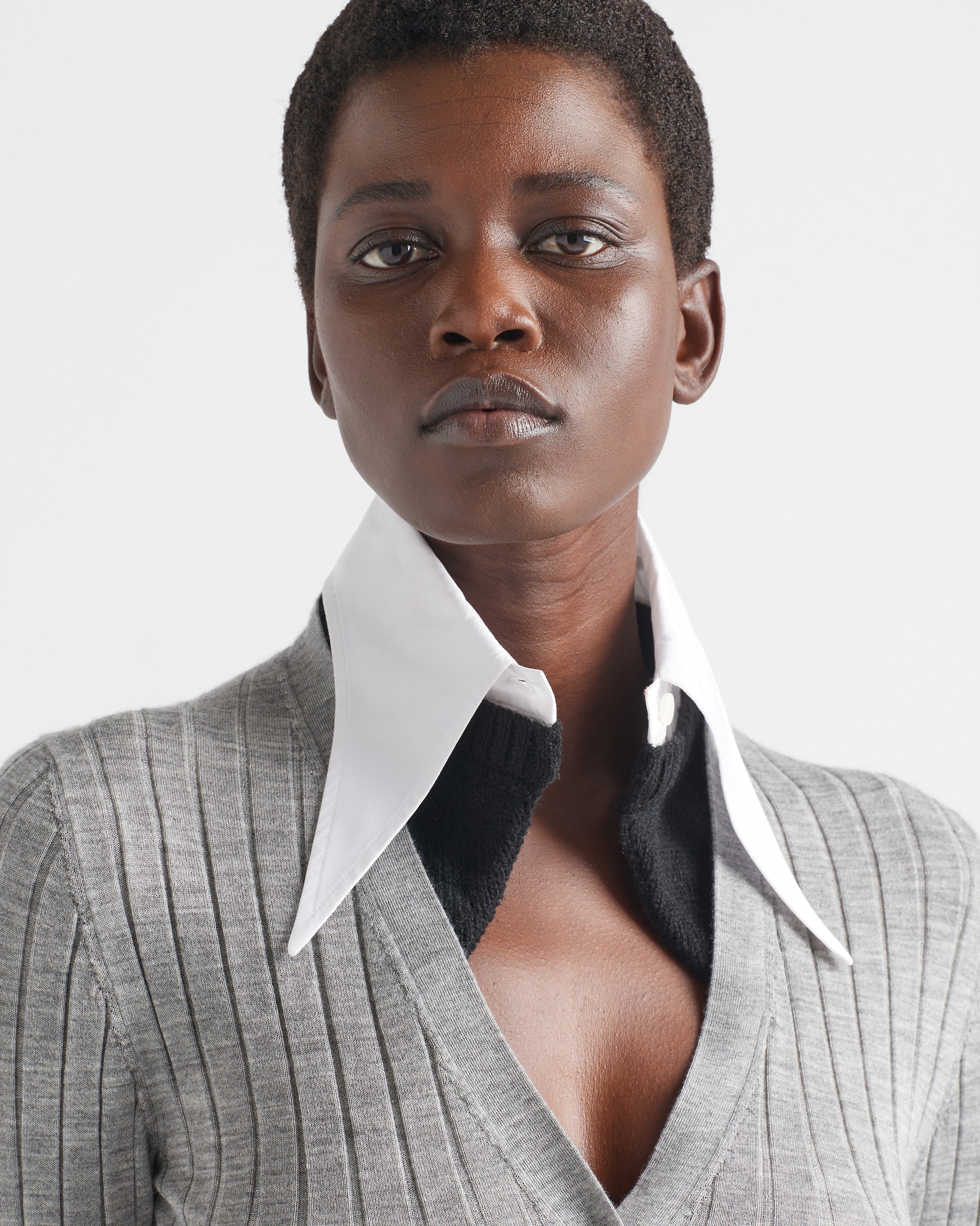 Prada Women's Cashmere and Silk Cardigan with Collar - Grey Multi - Size 4