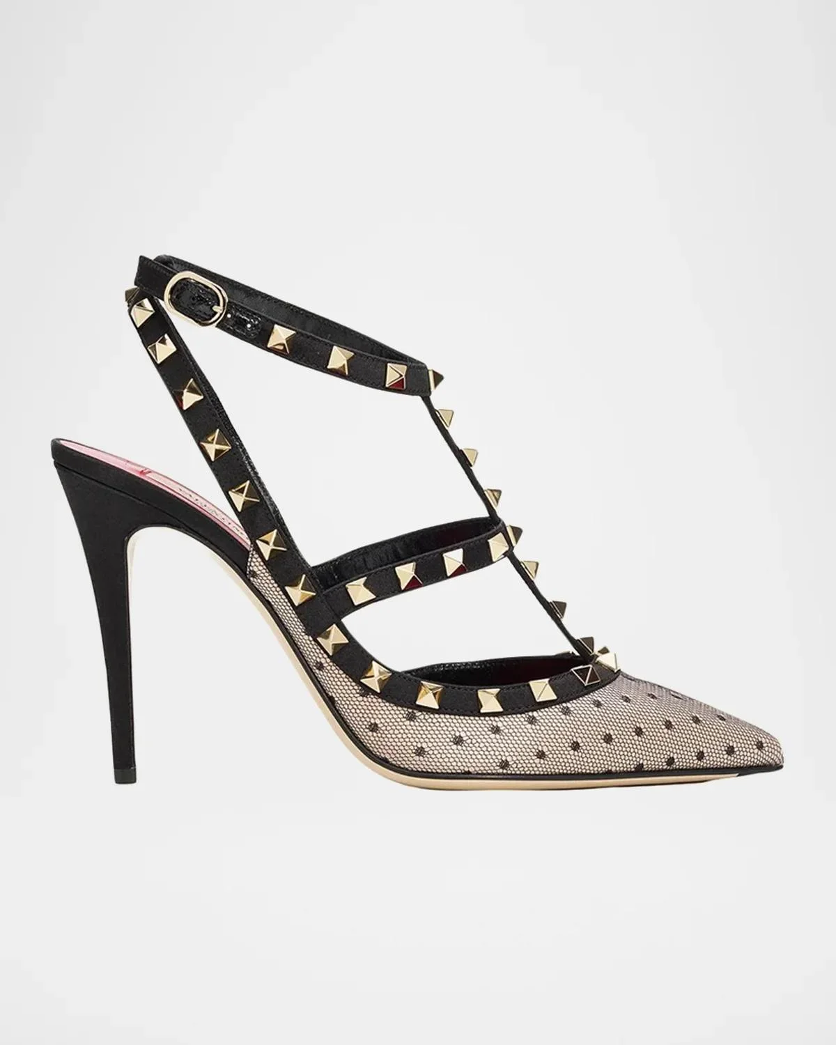 100mm Rockstud Polka-Dot Mesh Ankle-Strap Pumps - 1