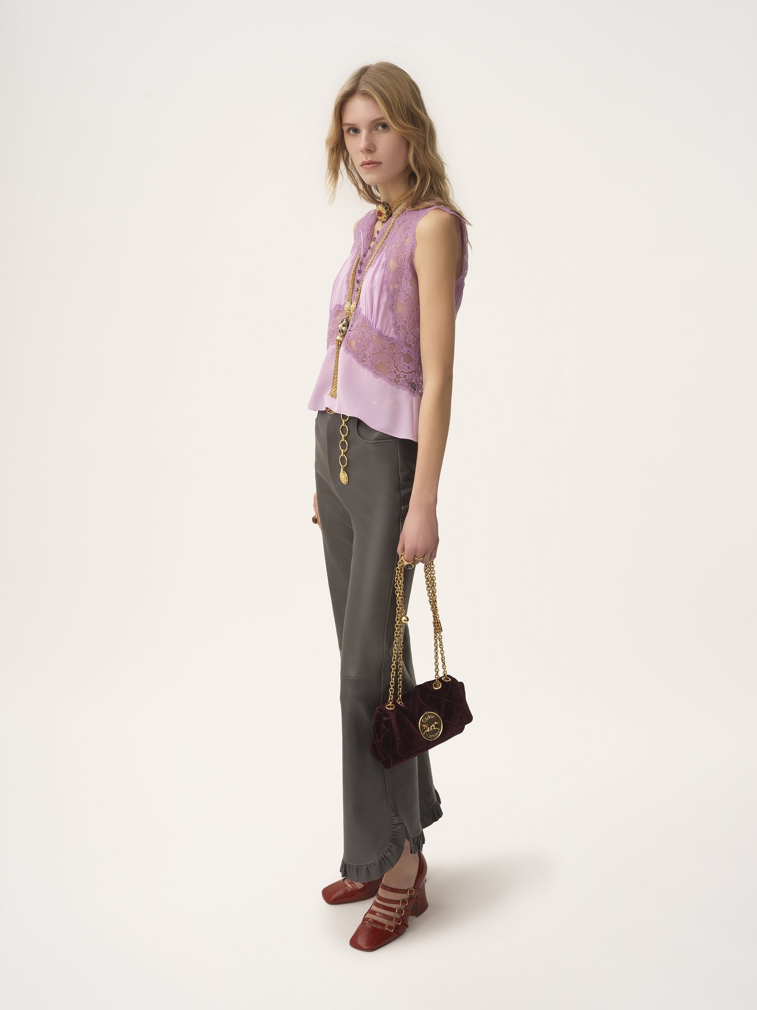 RUFFLED FLARED PANTS IN LEATHER - 4