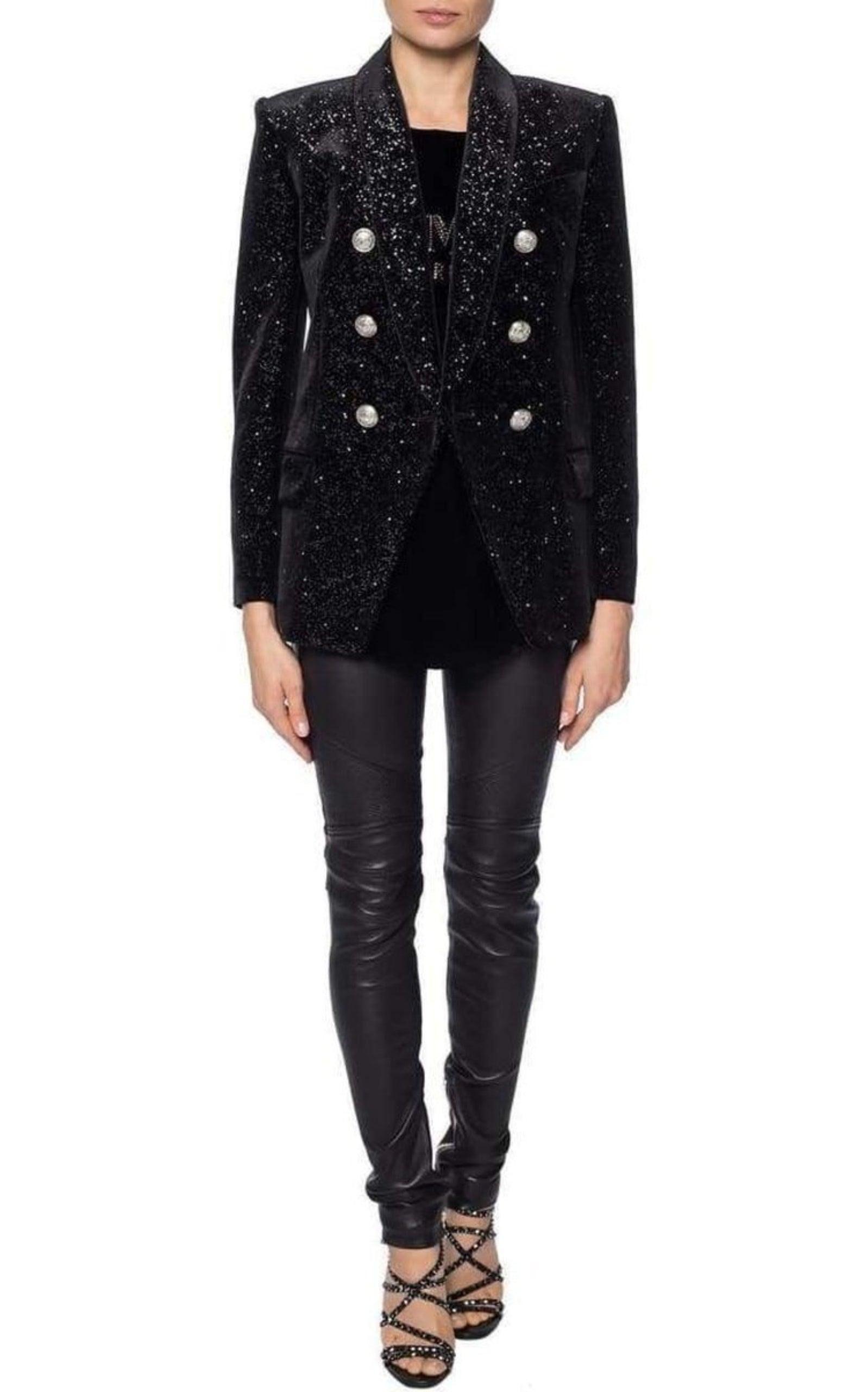 Glittered Velvet Double Breasted Blazer - 2