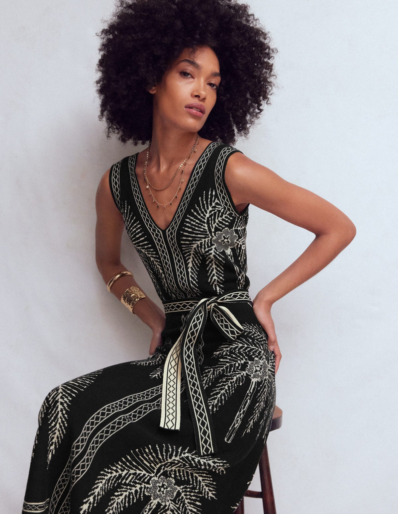 V Neck Jacquard Dress-Palm Jacquard 7