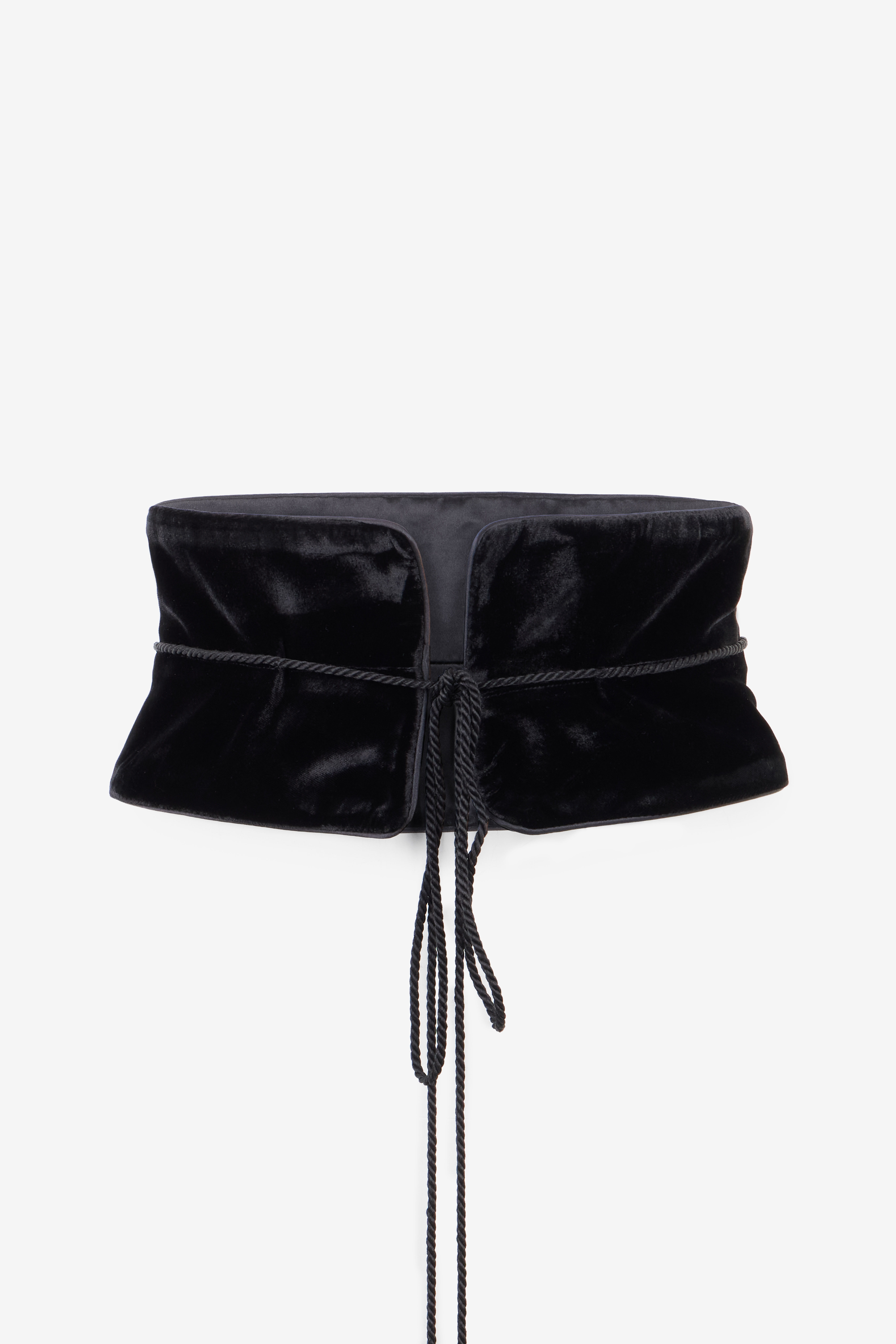 Black Velvet Corset Belt With Tassels - 2