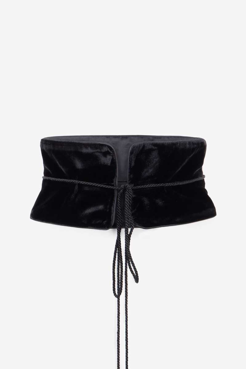 Roberto Cavalli Black Velvet Corset Belt With Tassels outlook