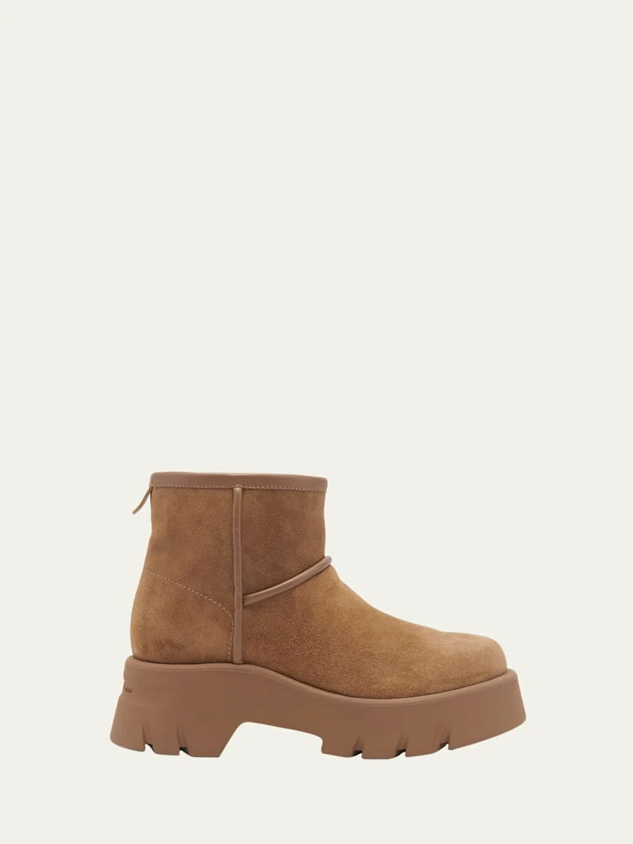 Lug-Sole Suede Shearling-Lined Booties - 1