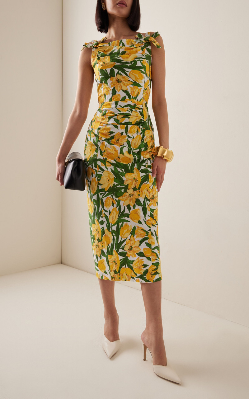 CAROLINA HERRERA Bow-Detailed Floral Cotton Midi Dress multi outlook