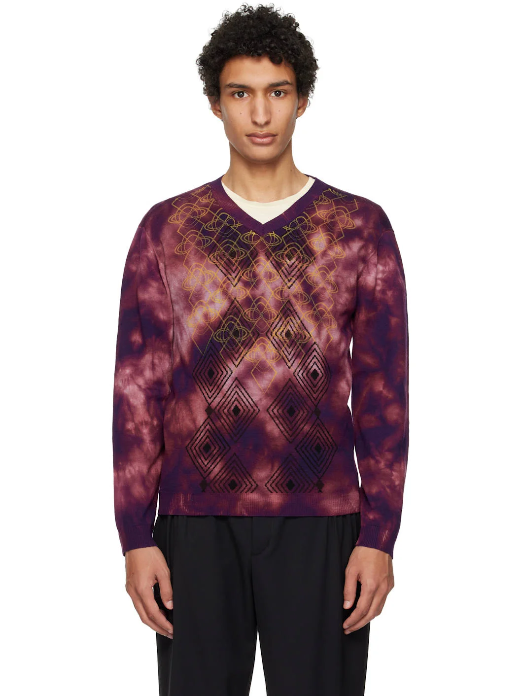 Purple Hatha V-Neck Knit Sweater - 1