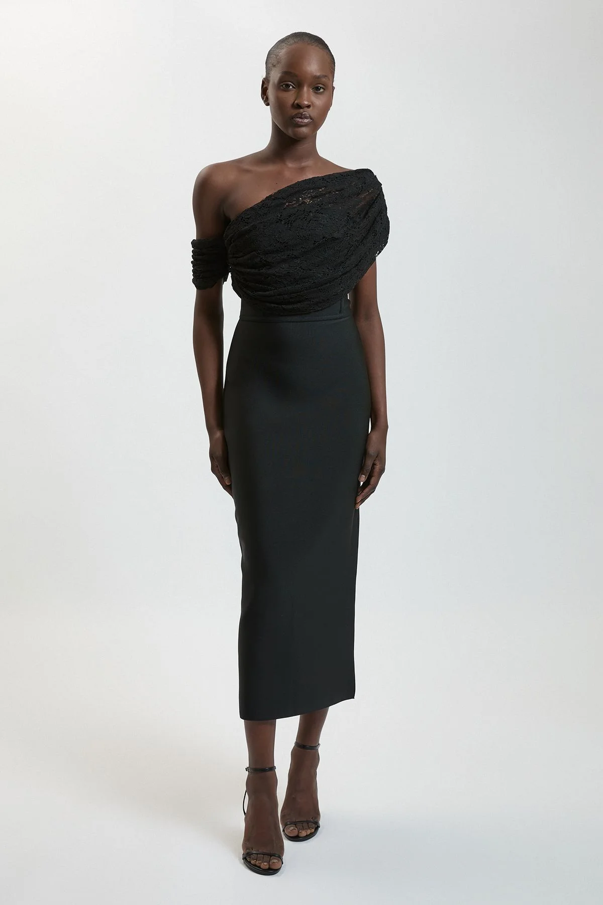 Bandage Knit Lace Figure Form Midi Dress - 1