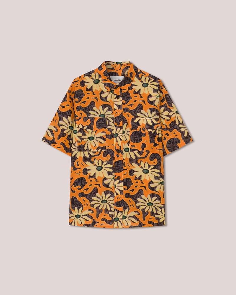 KITH - Cotton-linen floral polo - Orange - 1