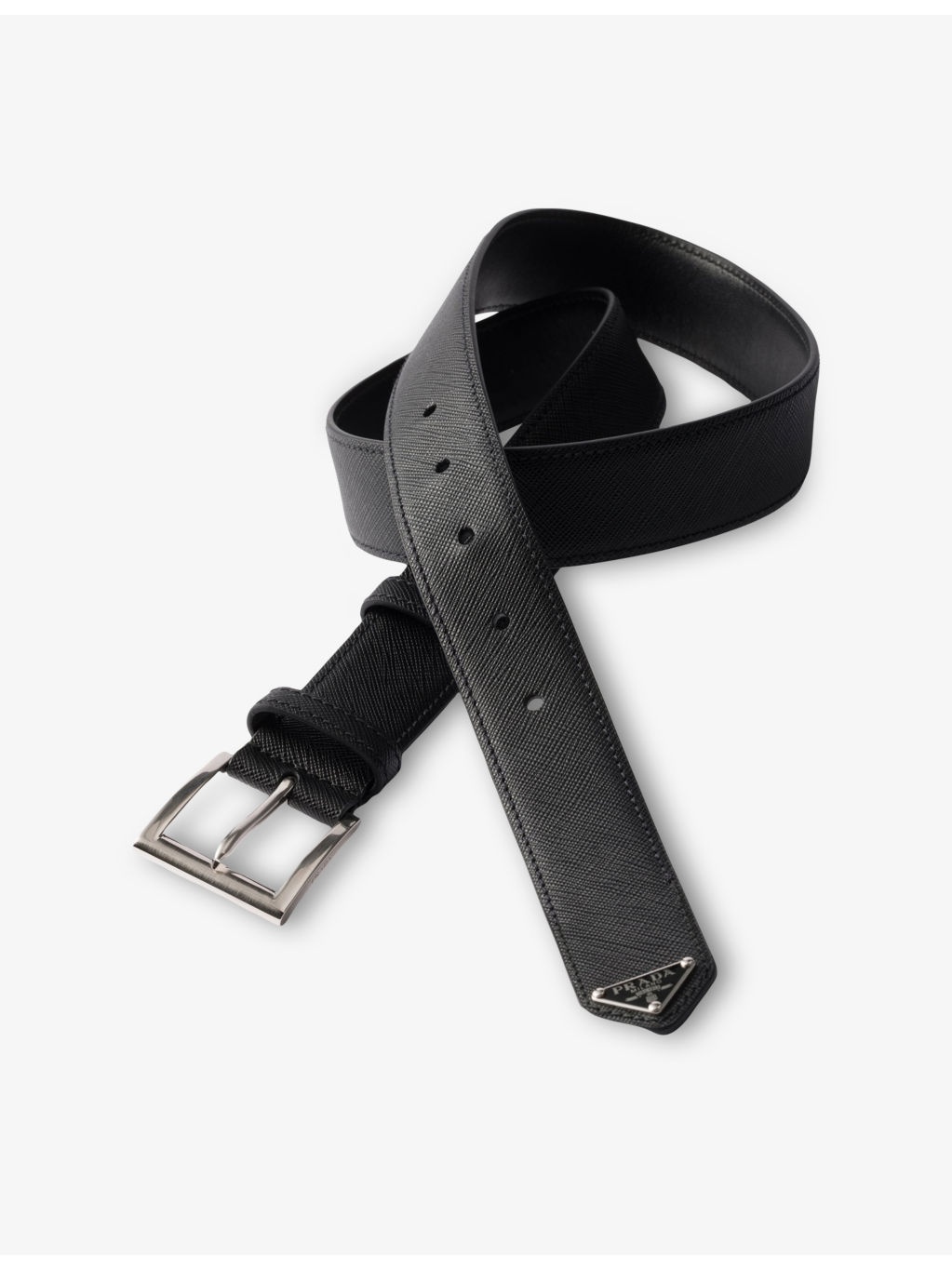 Triangle-Logo Saffiano Leather Belt - 2