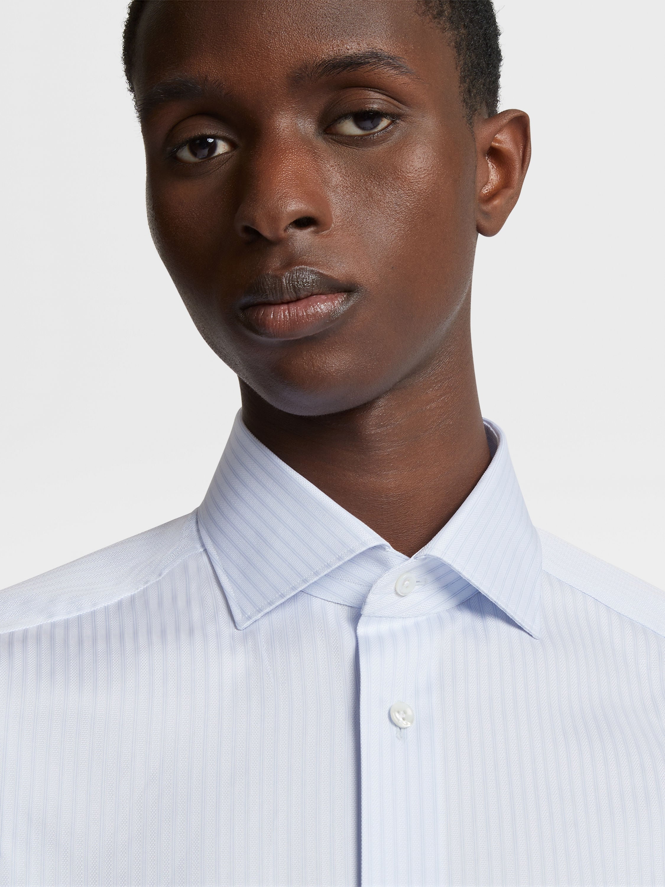 LIGHT BLUE AND BLUE CENTOVENTIMILA COTTON STRUCTURED MICRO-STRIPED SHIRT - 3