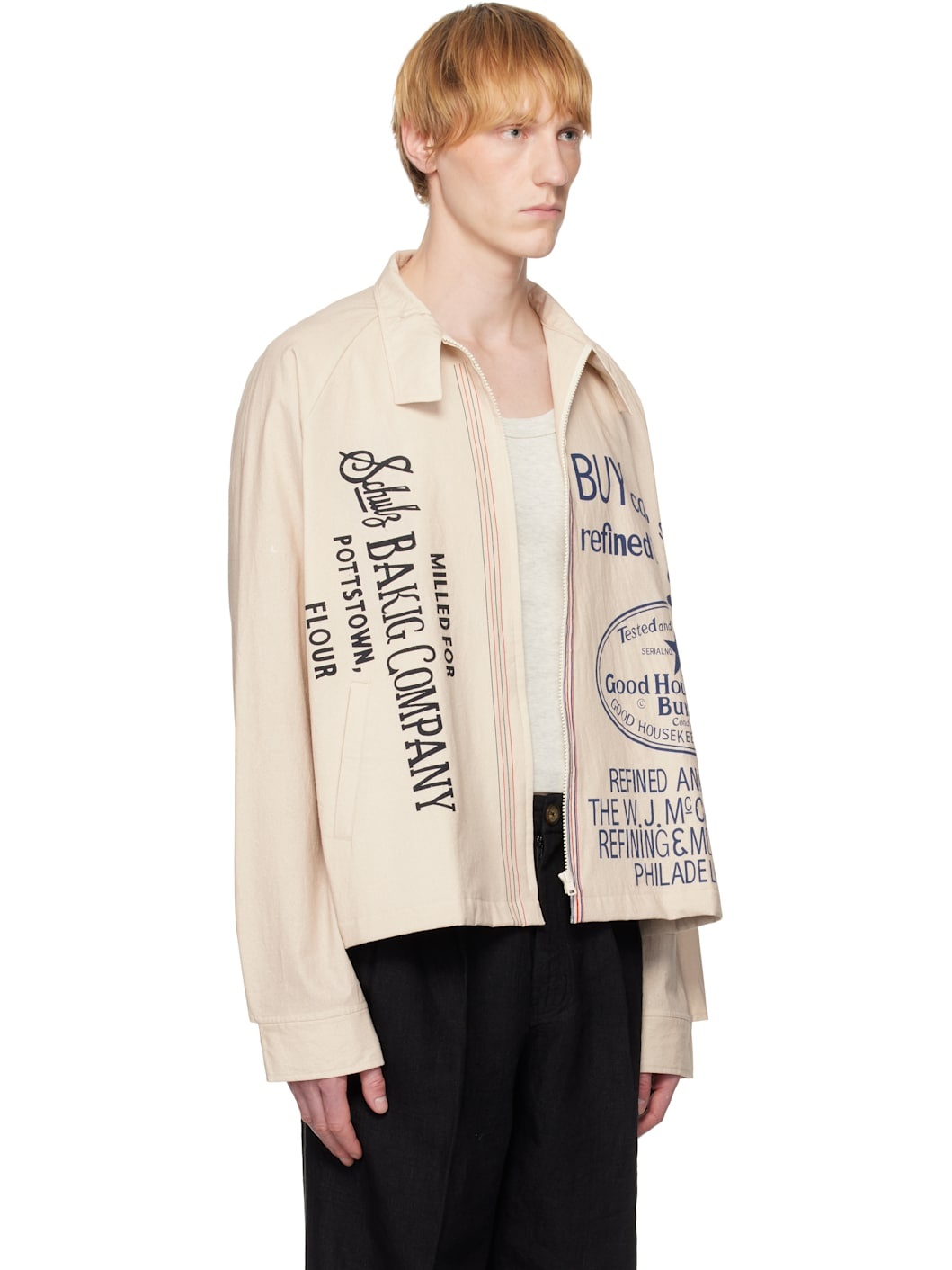 Beige Printed Zipper Cropped Jacket - 2