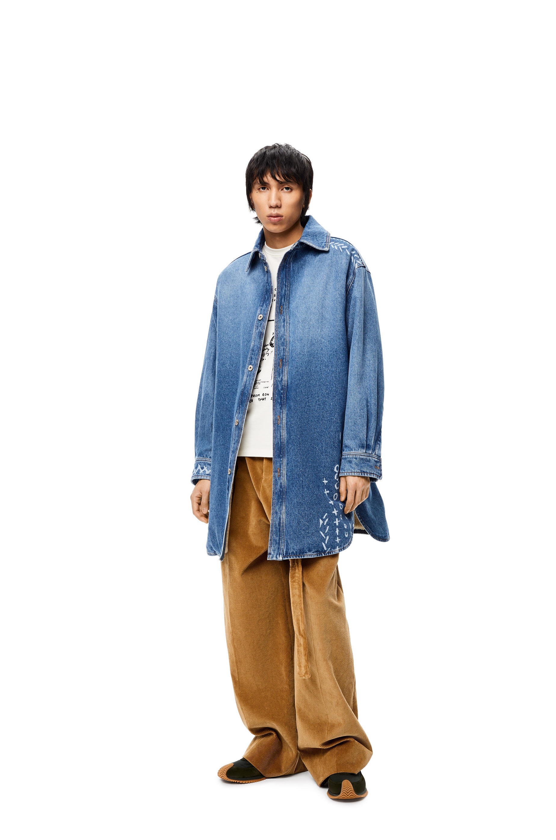 Printed oversize denim overshirt in cotton - 2