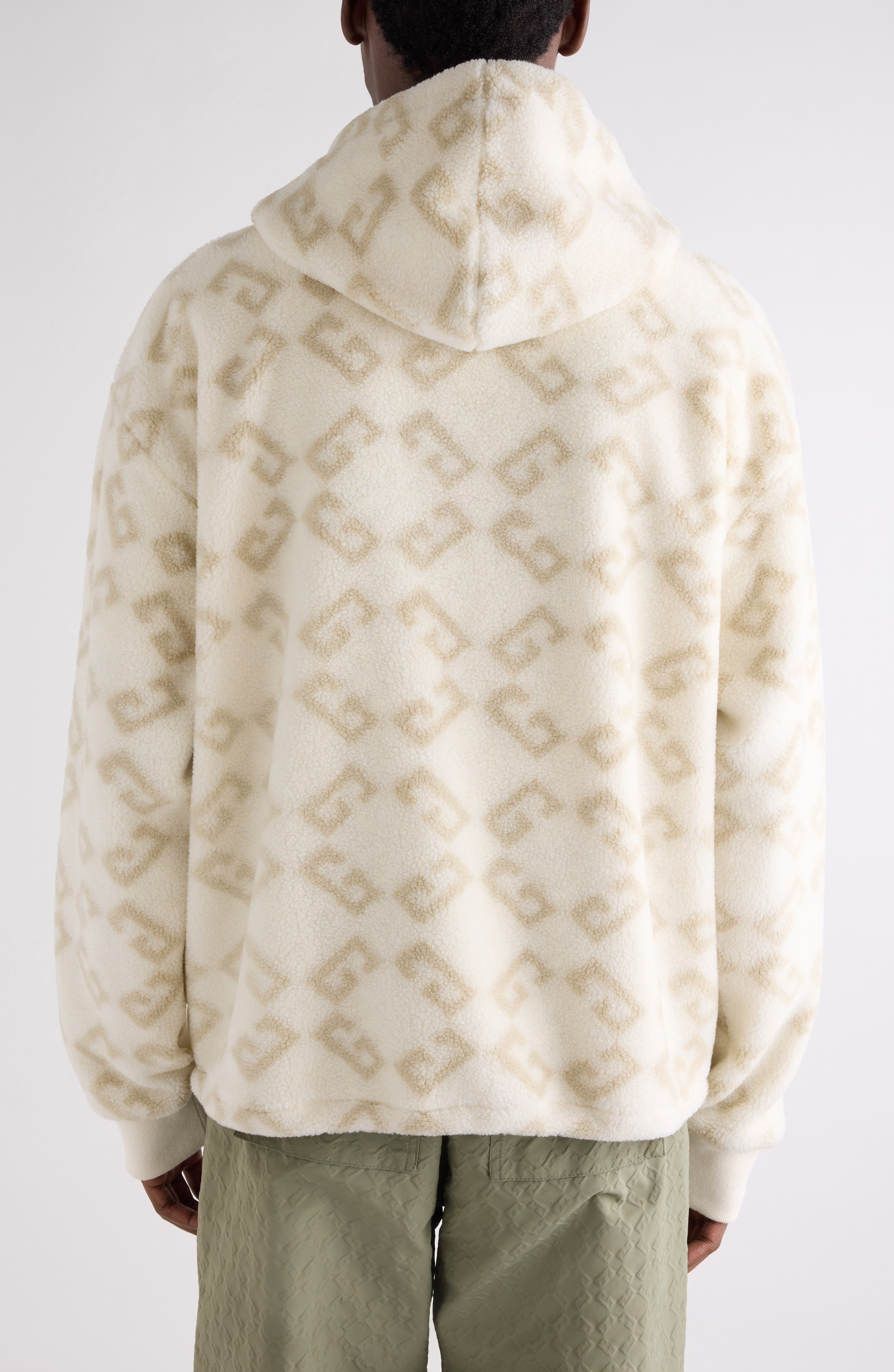 Givenchy Monogram 72 Print High Pile Fleece Snap-Up Hoodie in Natural at Nordstrom - 3
