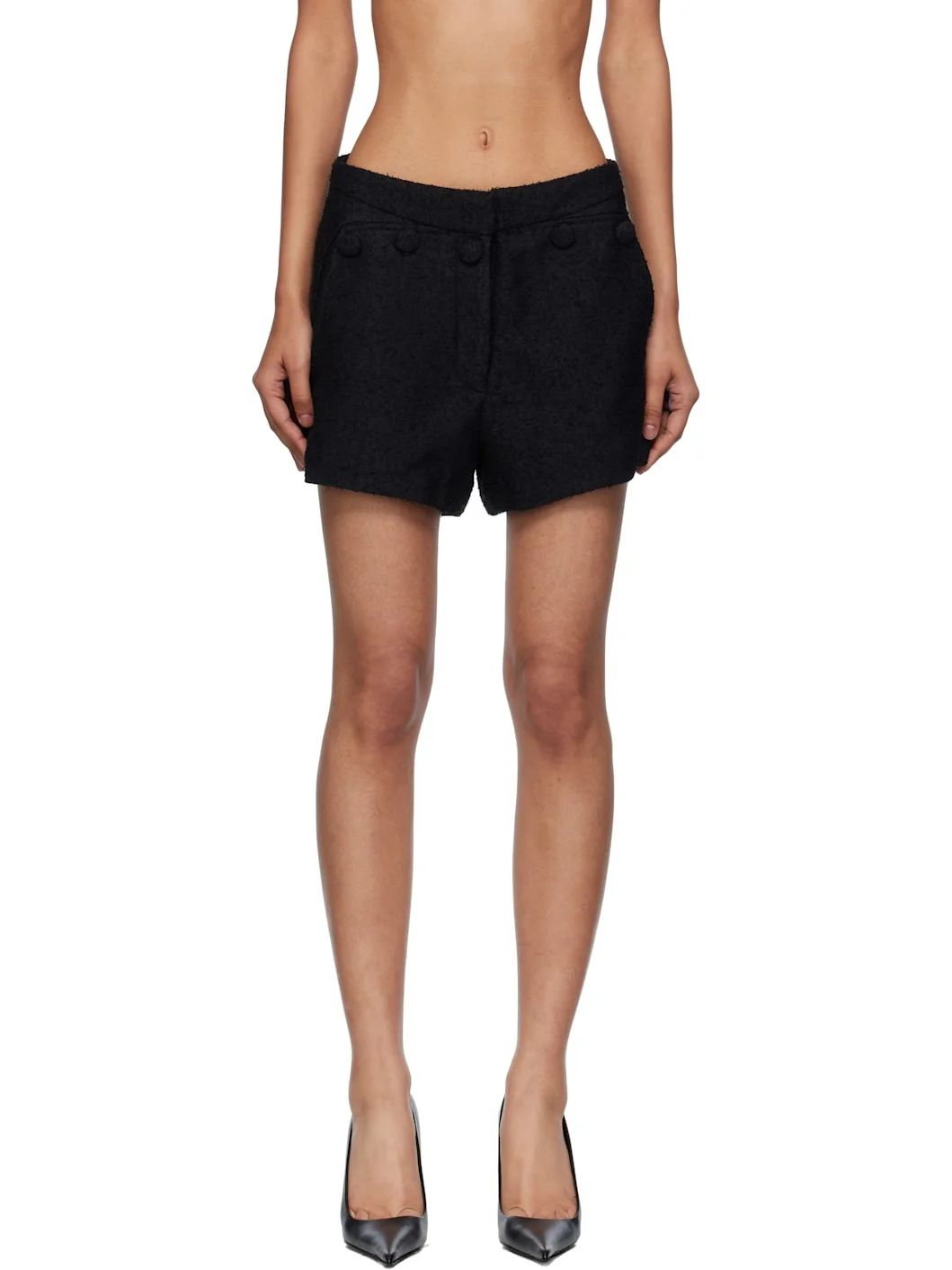 Black Button Point Shorts - 1