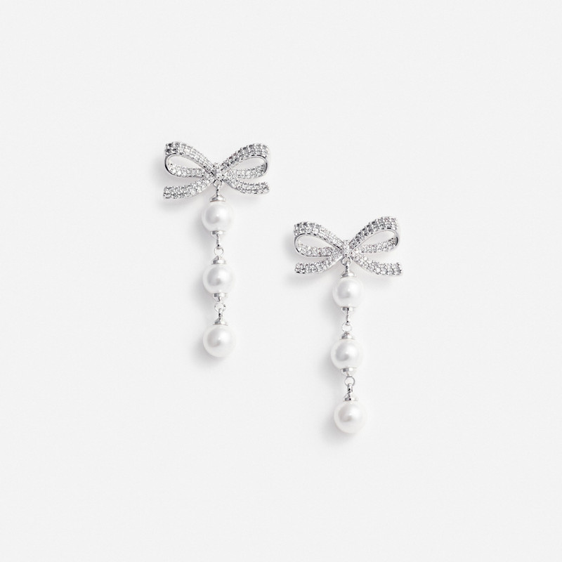 Bow Tiered Pearl Earrings - 1