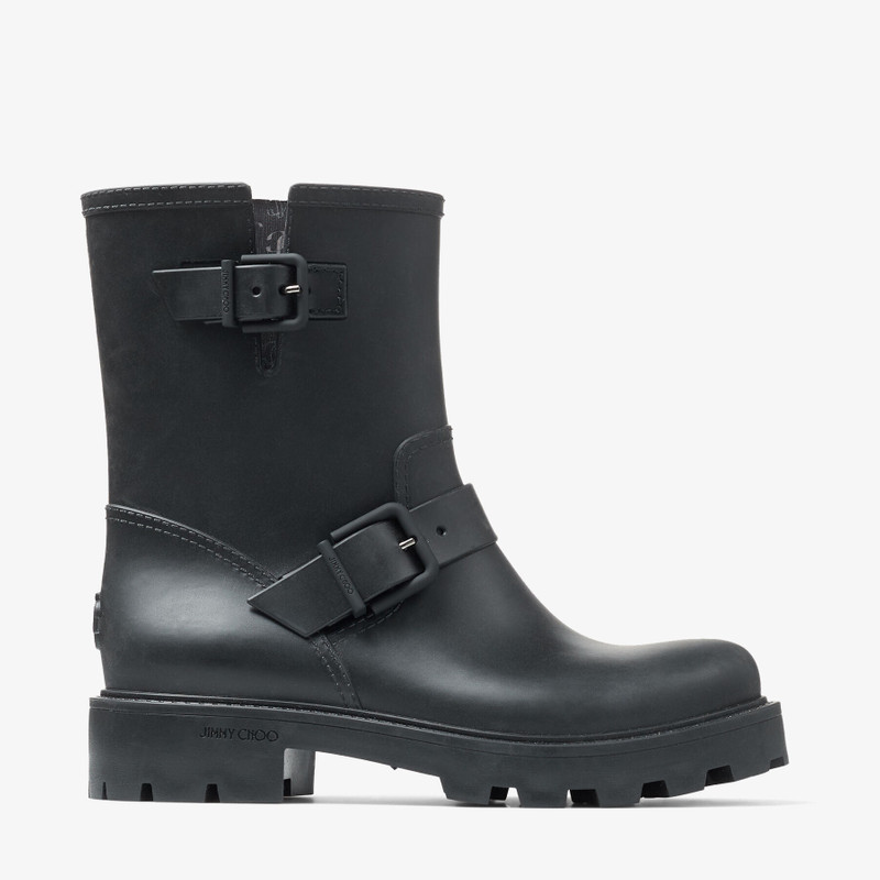 JIMMY CHOO Yael Flat Black Biodegradable Rubber Rain Boots